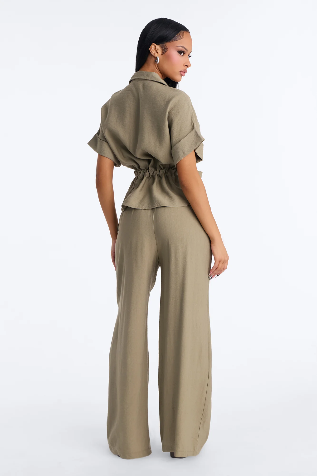 Noel Tie Waist Pant Set - Olive - Image 4