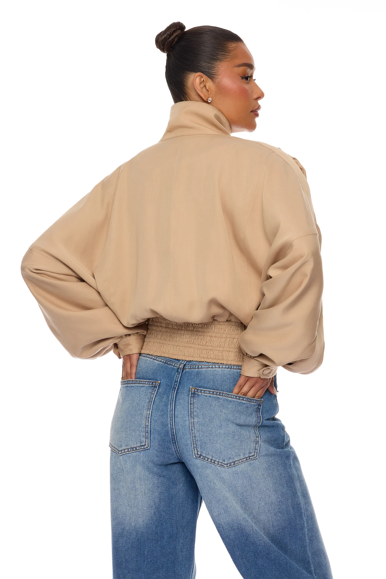 Noelia Woven Collared Jacket - Taupe - Image 5