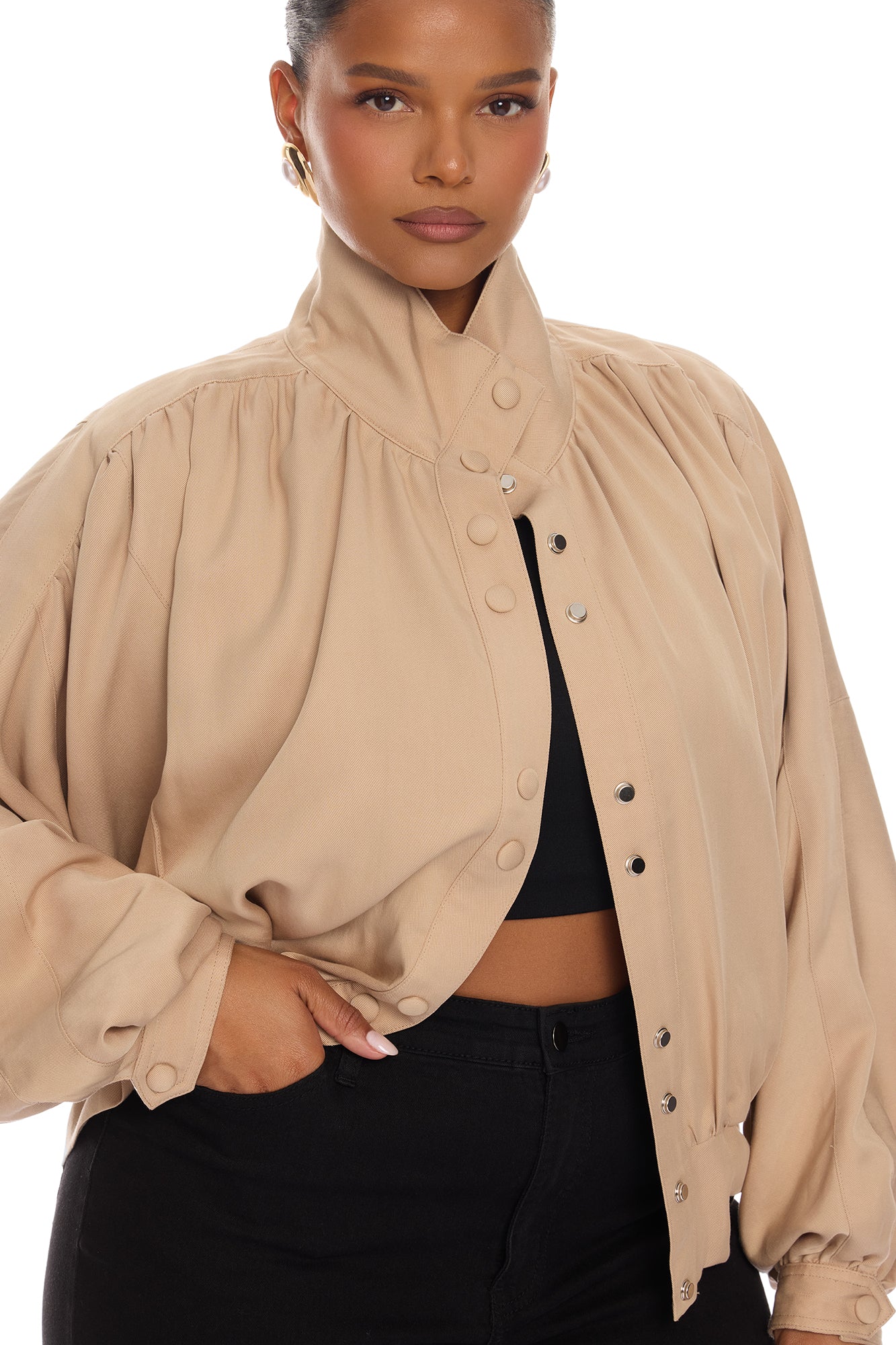Noelia Woven Collared Jacket - Taupe - Image 7