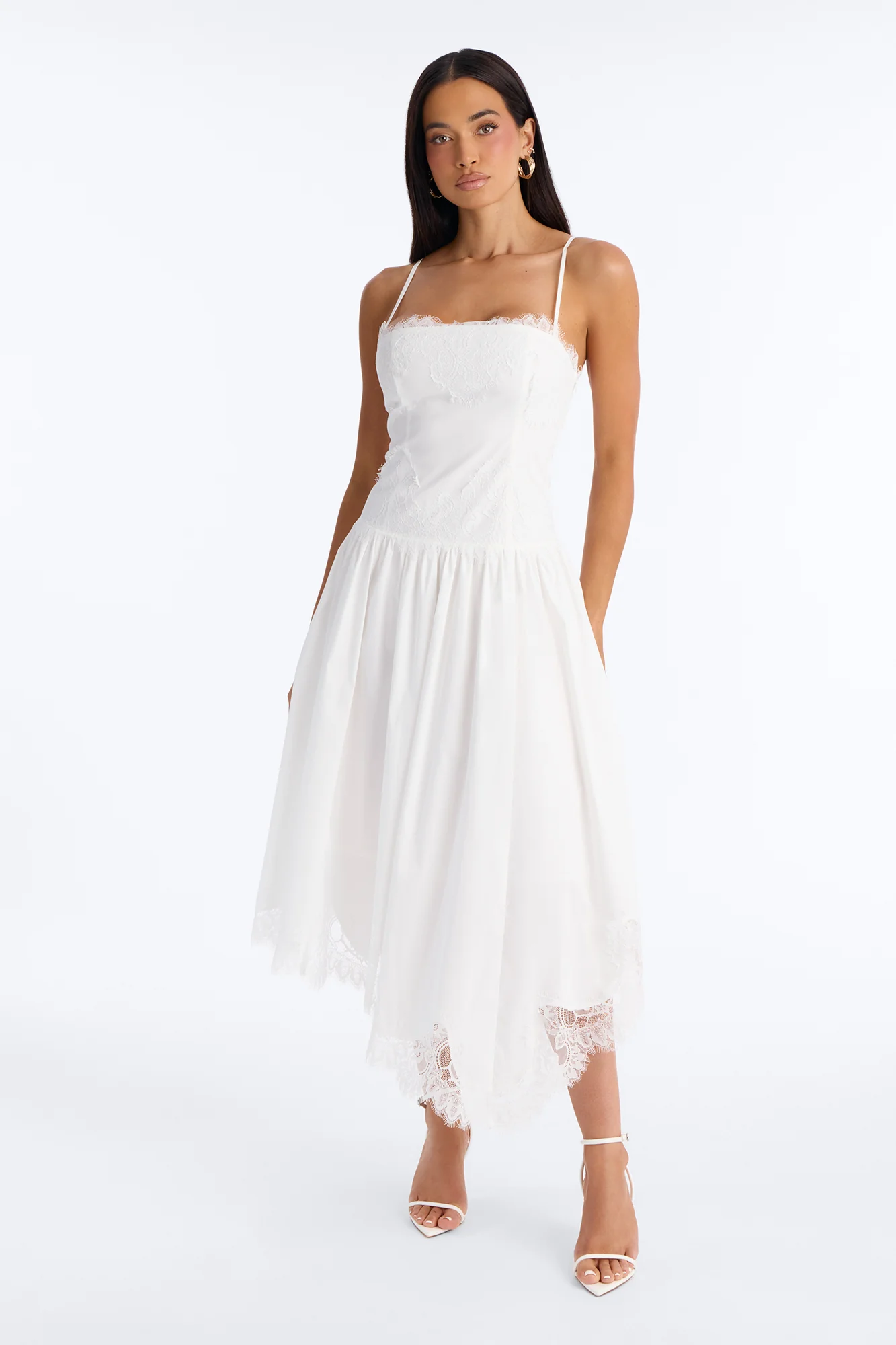 Noelle Poplin Lace Midi Dress - White