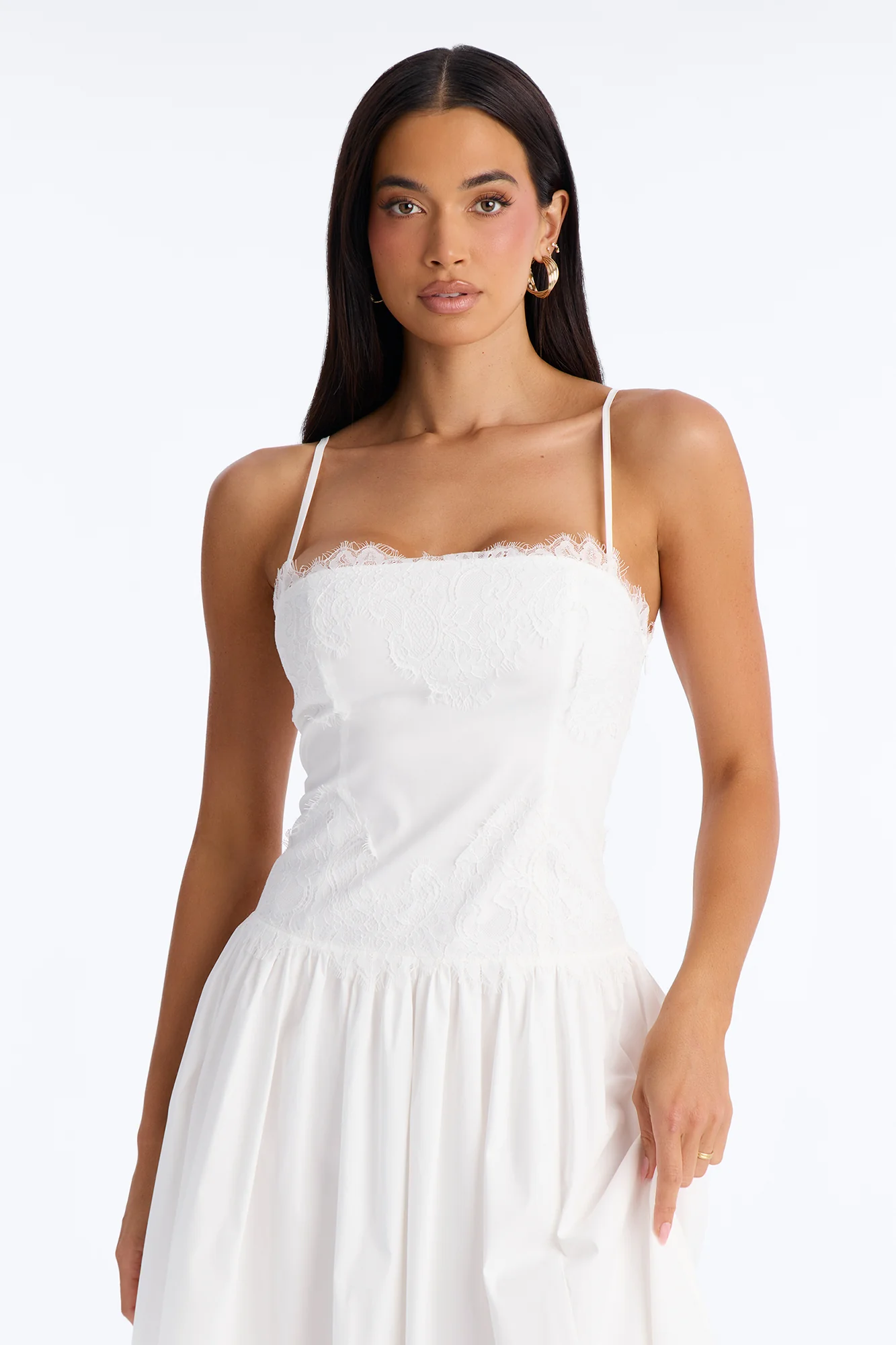 Noelle Poplin Lace Midi Dress - White - Image 2