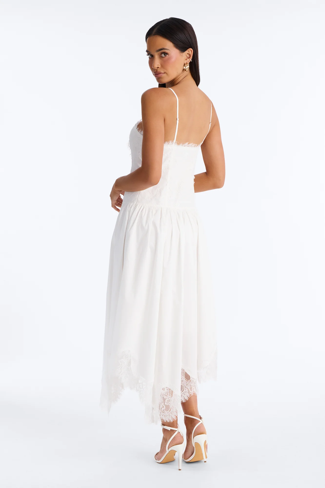 Noelle Poplin Lace Midi Dress - White - Image 4