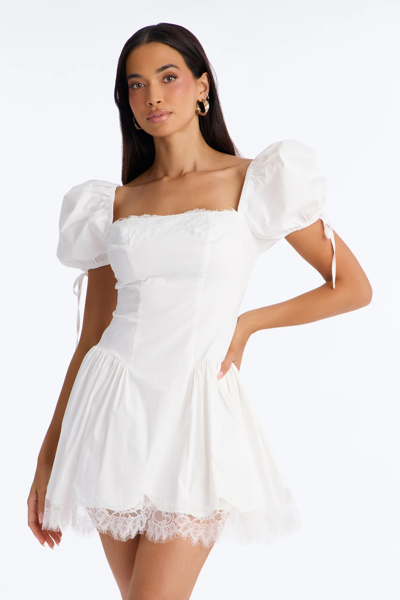 Noelle Poplin Lace Mini Dress - White - Image 2