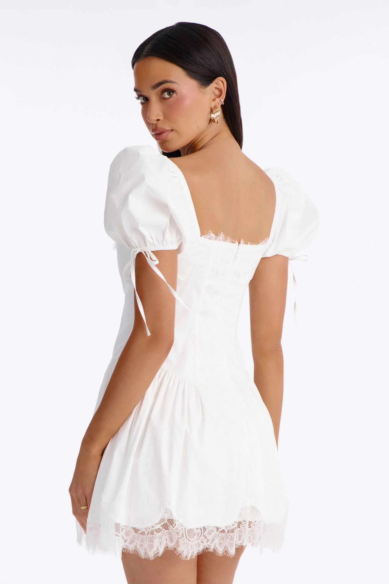 Noelle Poplin Lace Mini Dress - White - Image 4