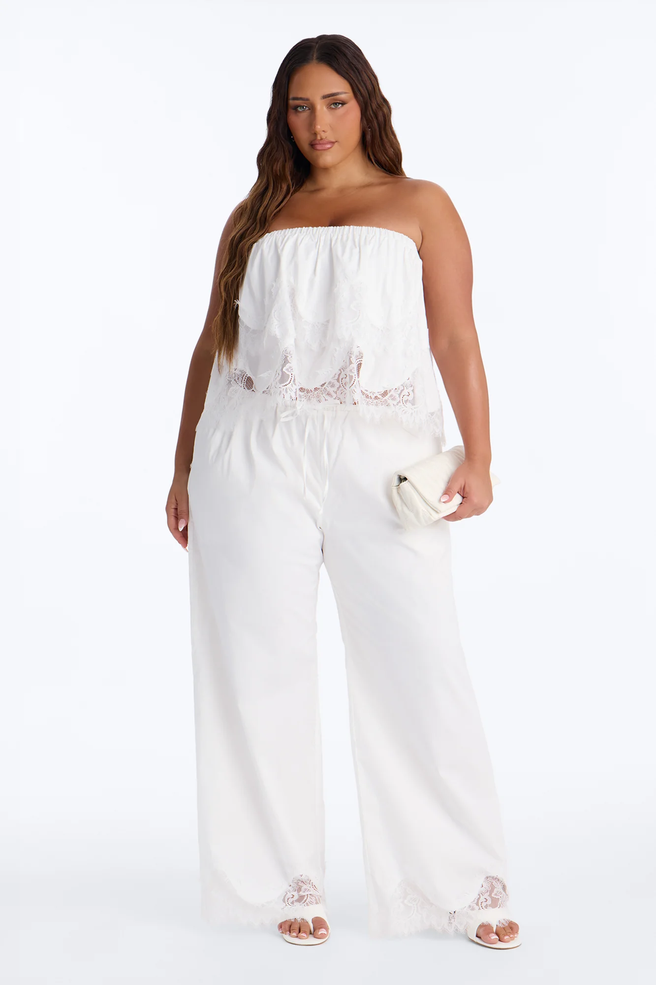 Noelle Poplin Lace Pant Set - White - Image 5