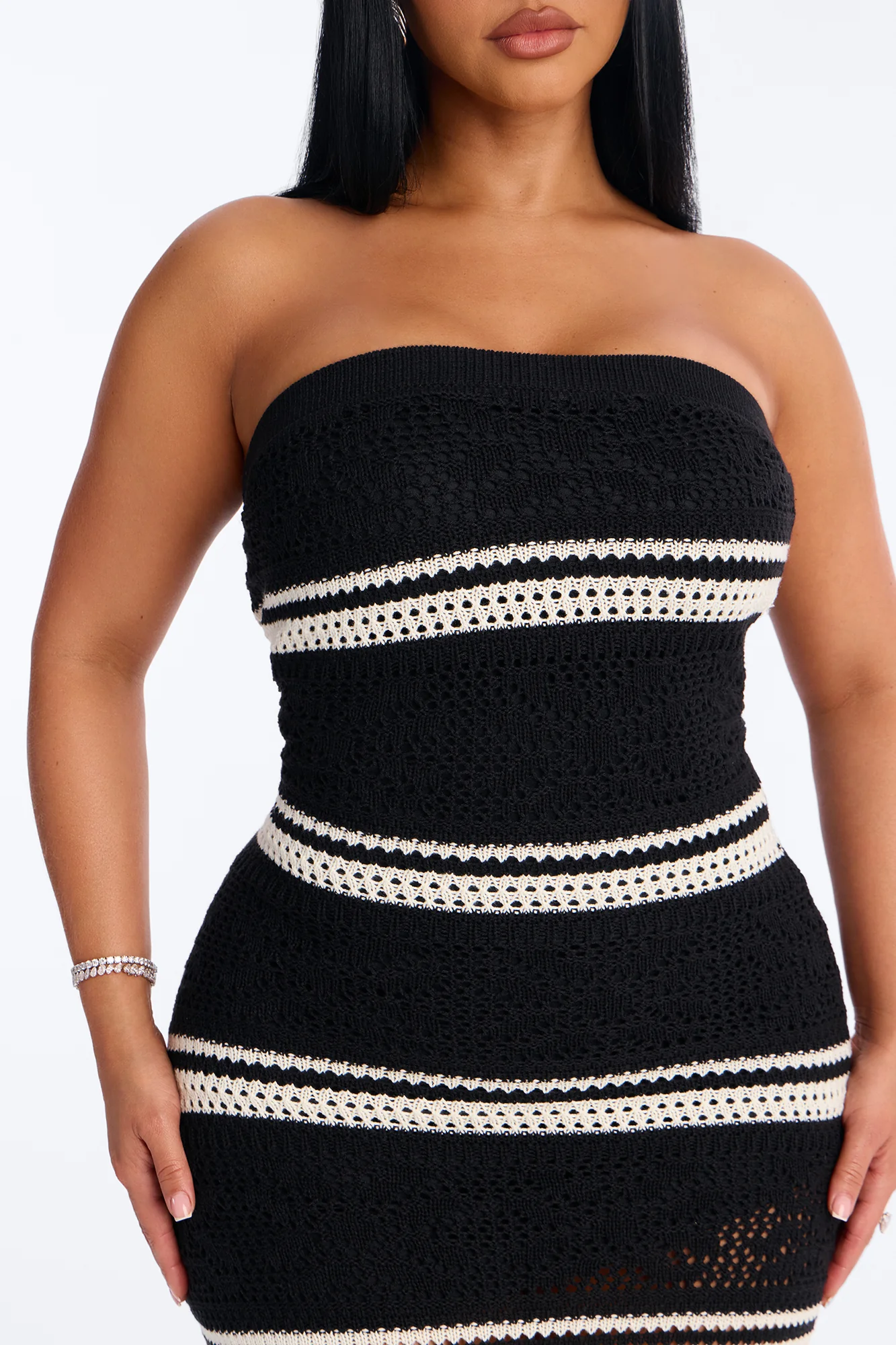Noelle Strapless Crochet Maxi Dress - Black/combo - Image 3