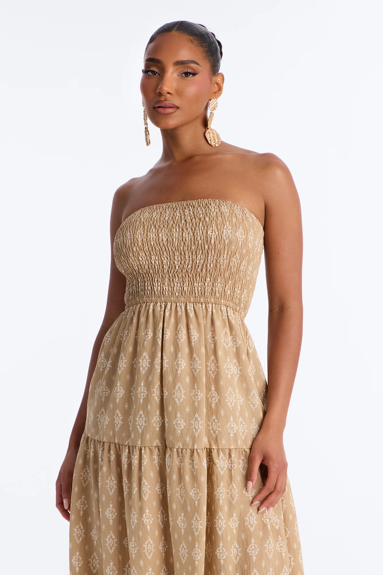 Noelle Strapless Print Midi Dress - Mocha/combo - Image 2