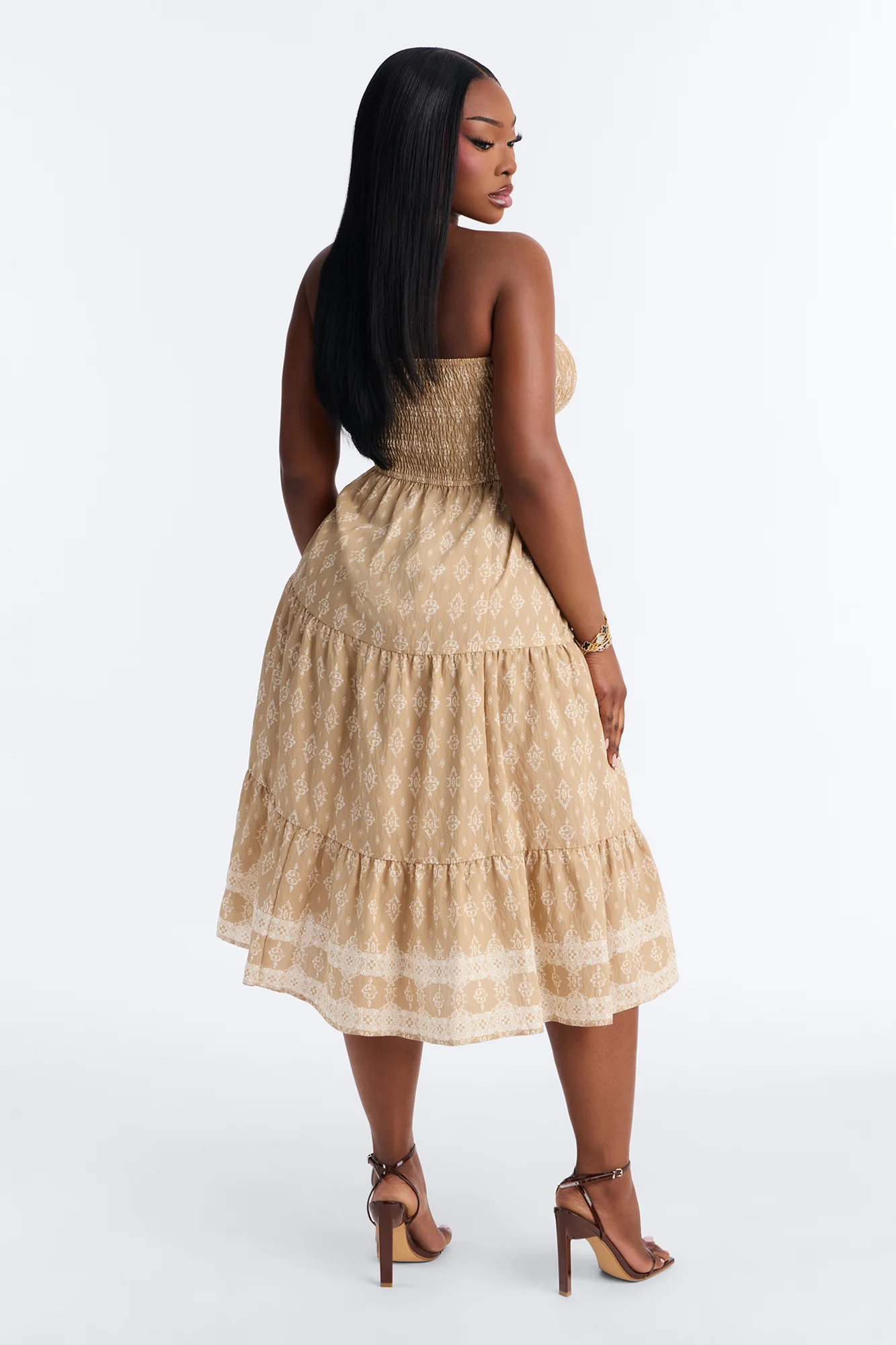 Noelle Strapless Print Midi Dress - Mocha/combo - Image 6