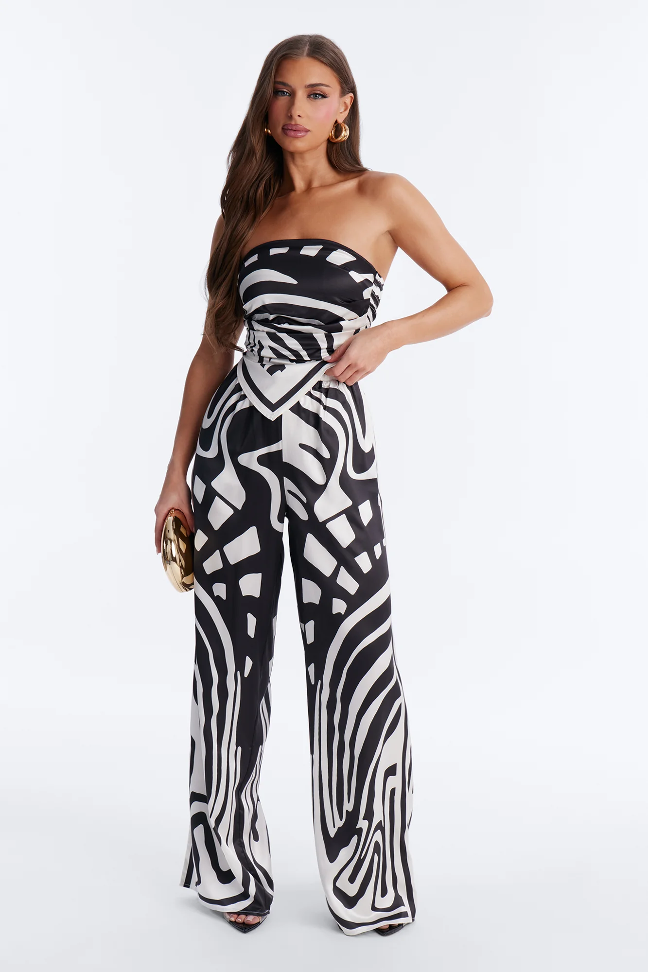 Noelle Zebra Print Satin Pant Set - Black/combo