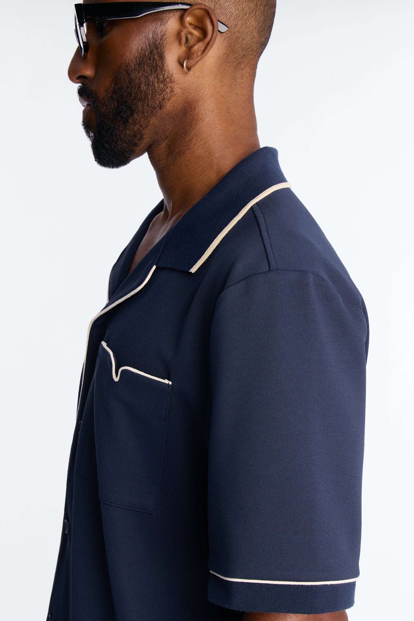Noir Cuban Collar Shirt - Navy - Image 3