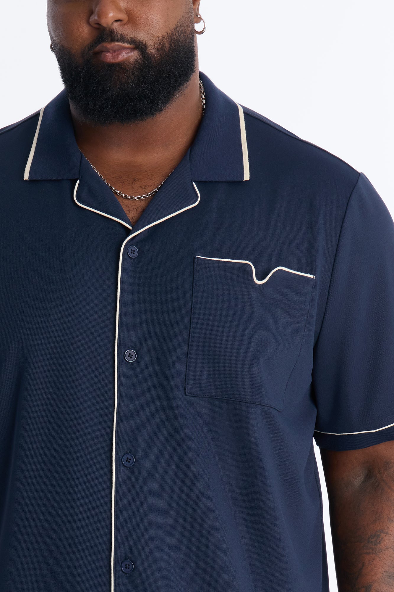 Noir Cuban Collar Shirt - Navy - Image 7