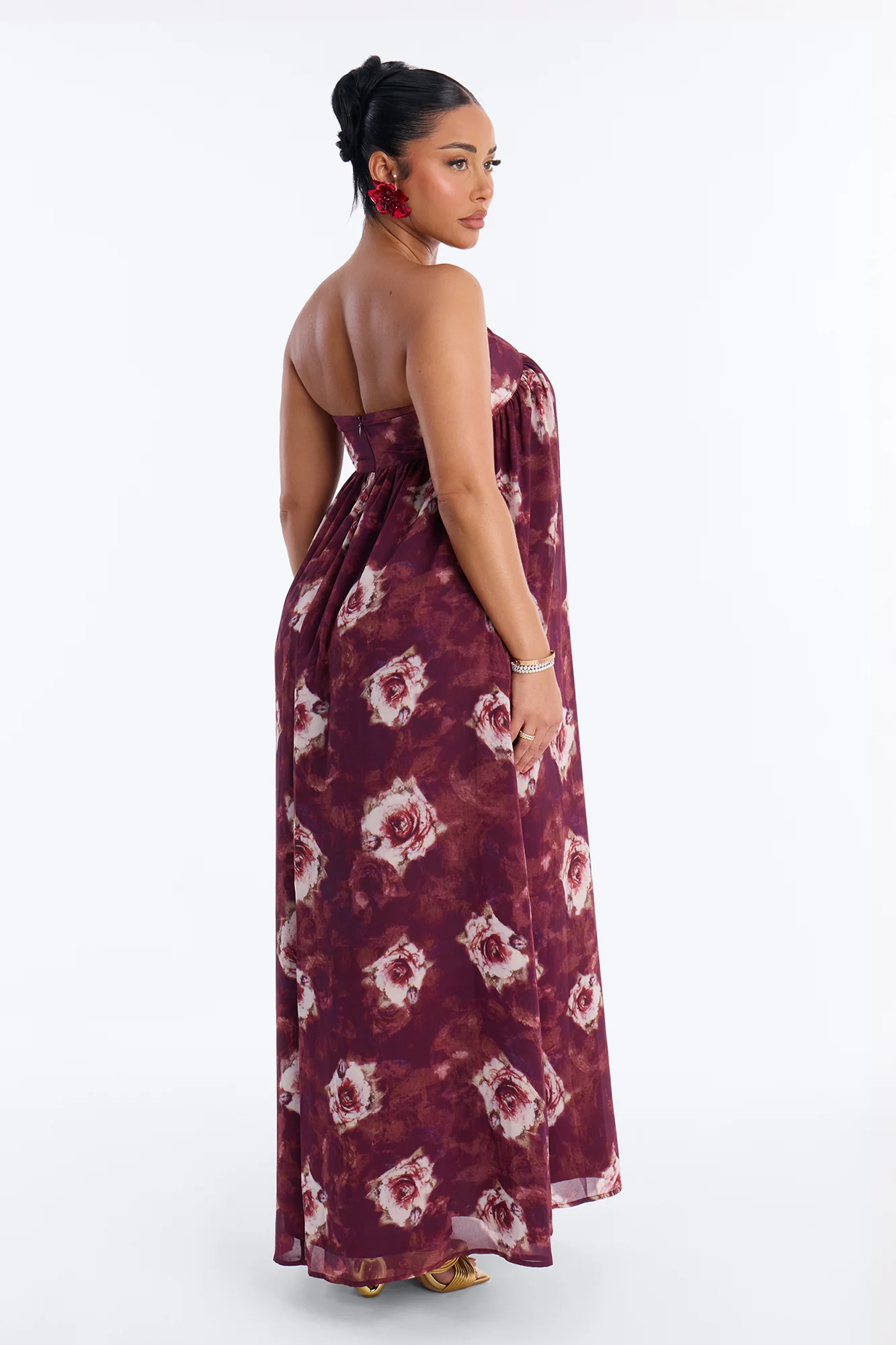 Nola Strapless Floral Maxi Dress - Wine/combo - Image 3