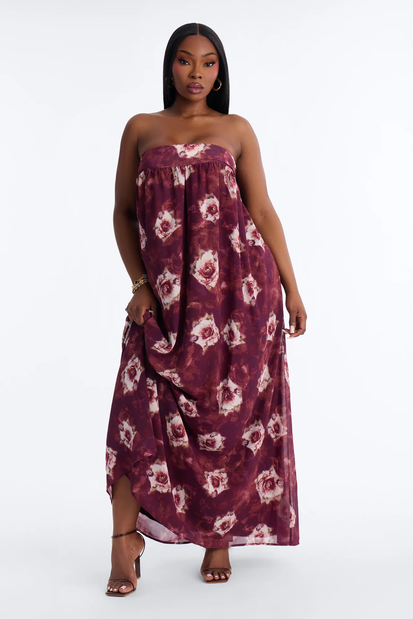 Nola Strapless Floral Maxi Dress - Wine/combo - Image 4