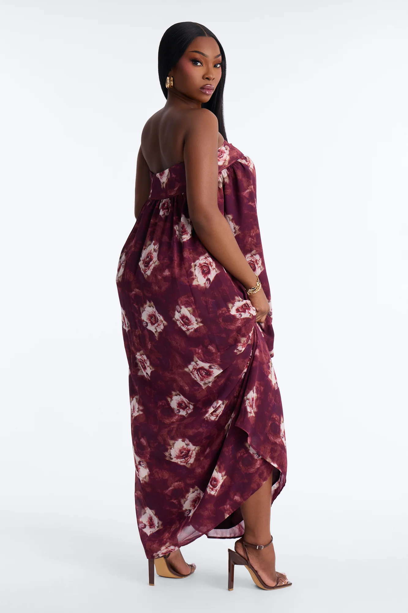 Nola Strapless Floral Maxi Dress - Wine/combo - Image 7