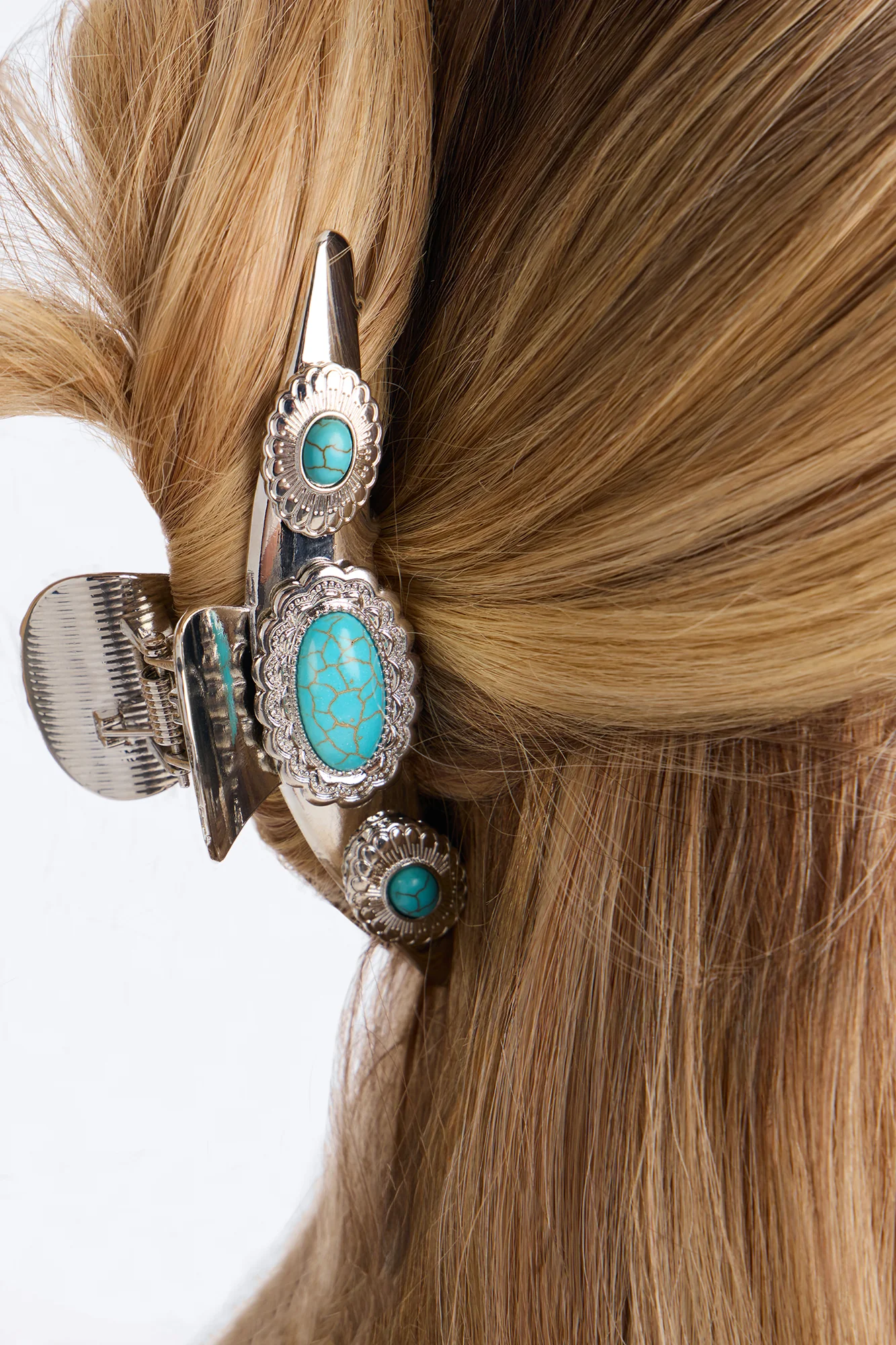 Nomad Style Jeweled 2 Piece Claw Clip Set - Silver/Blue