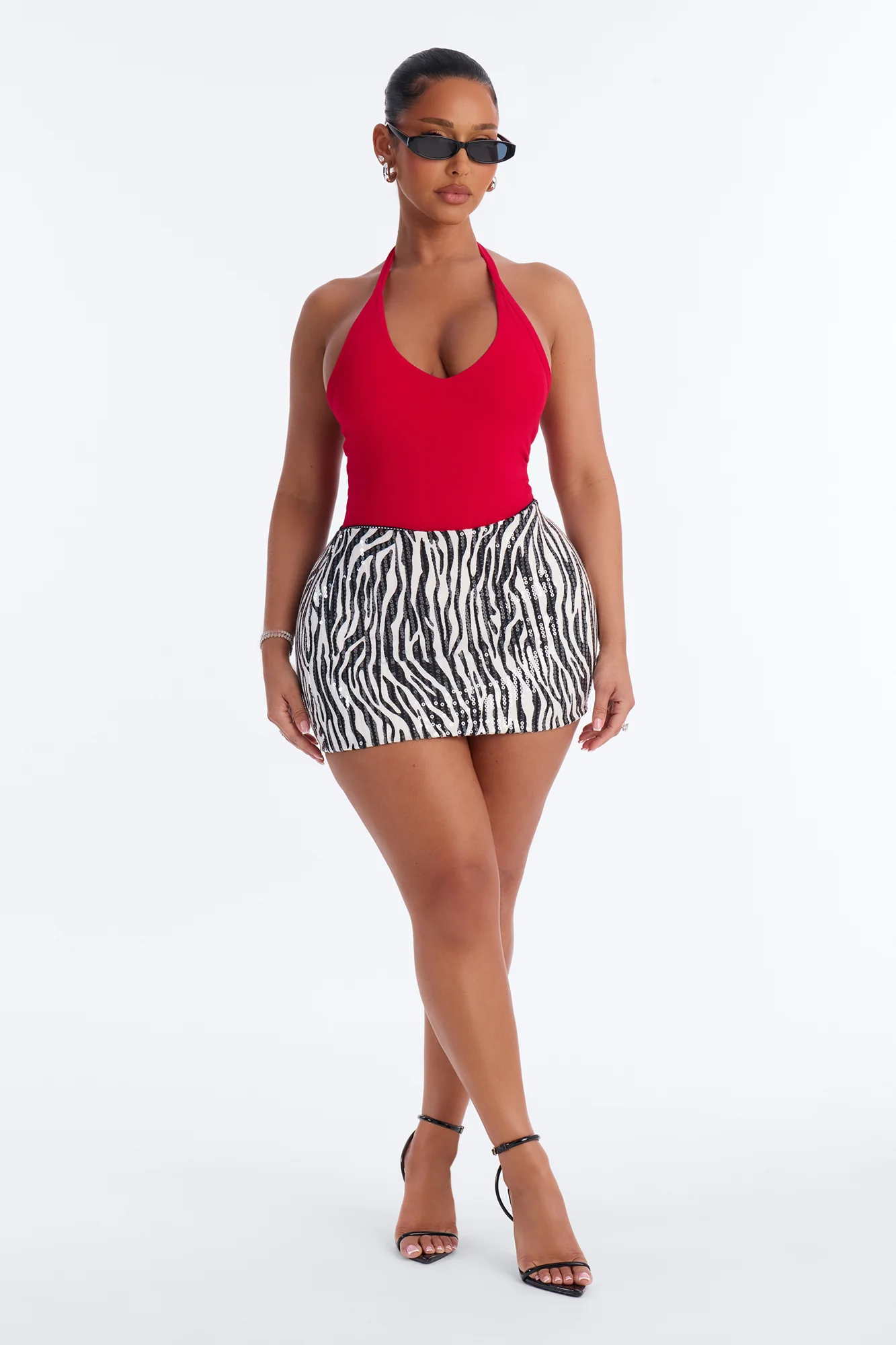 Nora Double Lined Halter Bodysuit - Red - Image 2