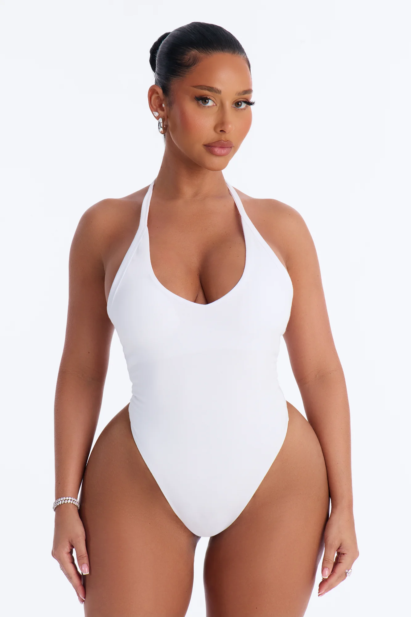Nora Double Lined Halter Bodysuit - White