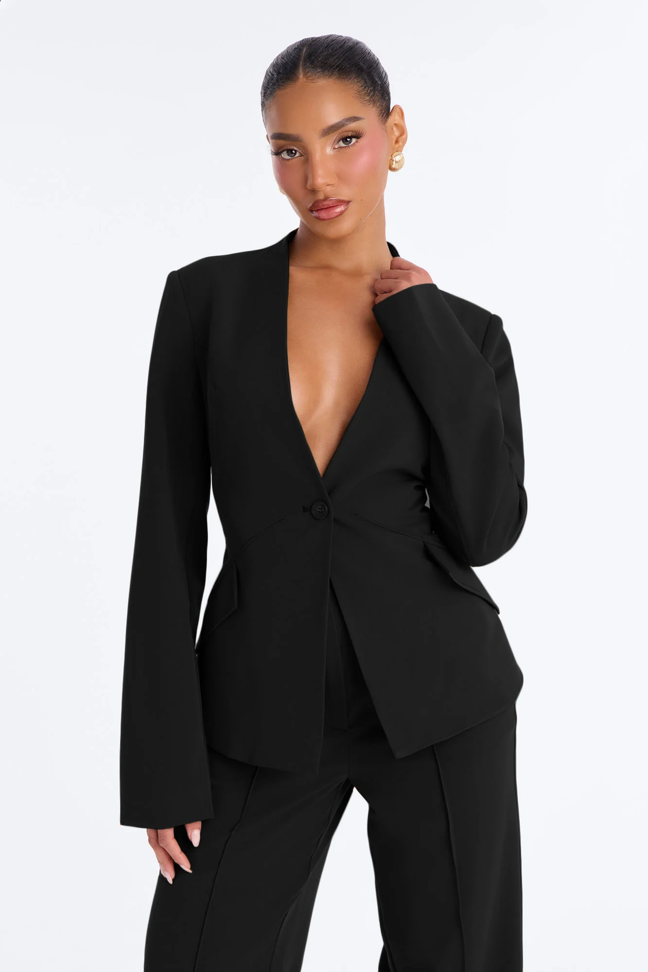 Normani Collarless Blazer - Black