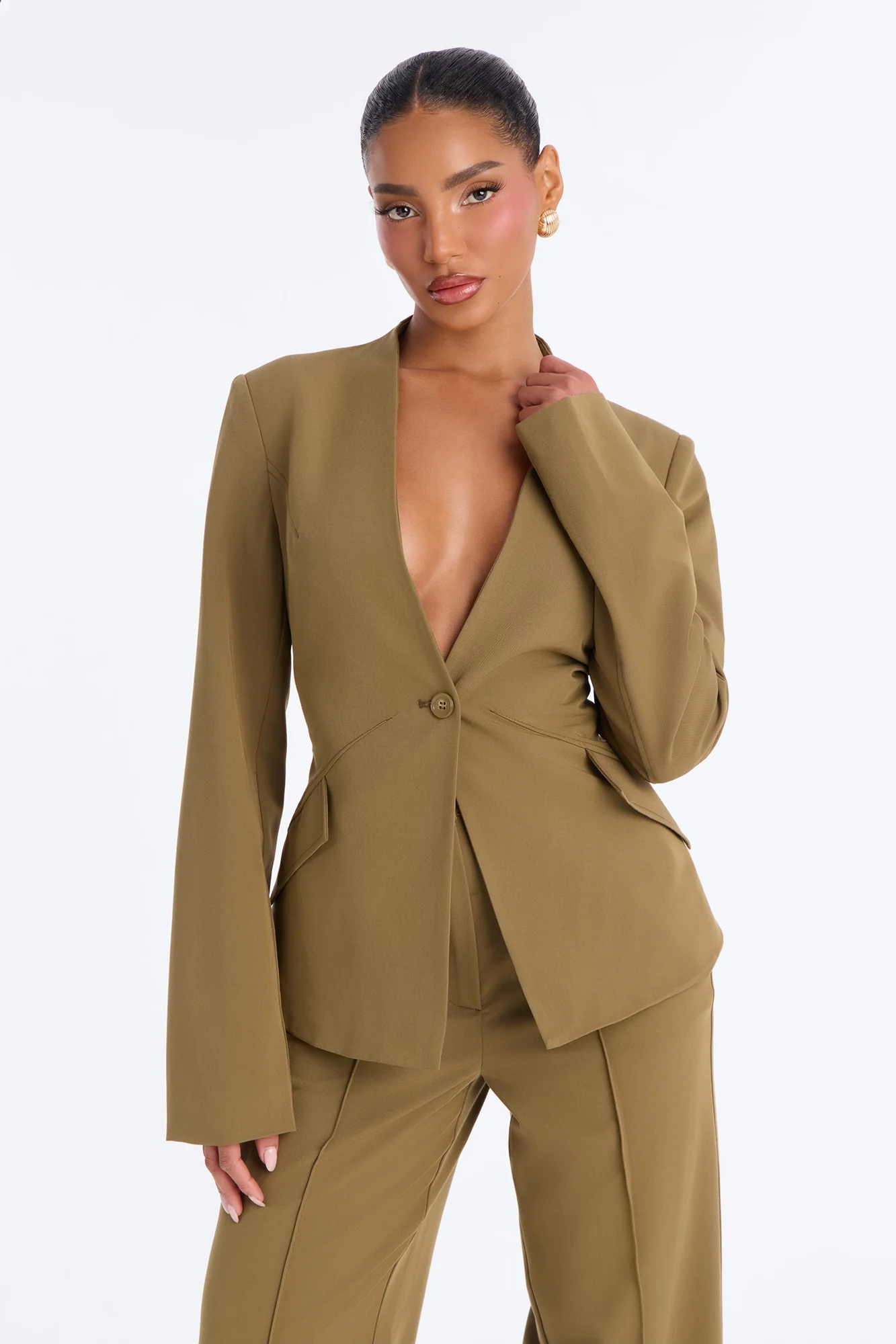 Normani Collarless Blazer - Olive