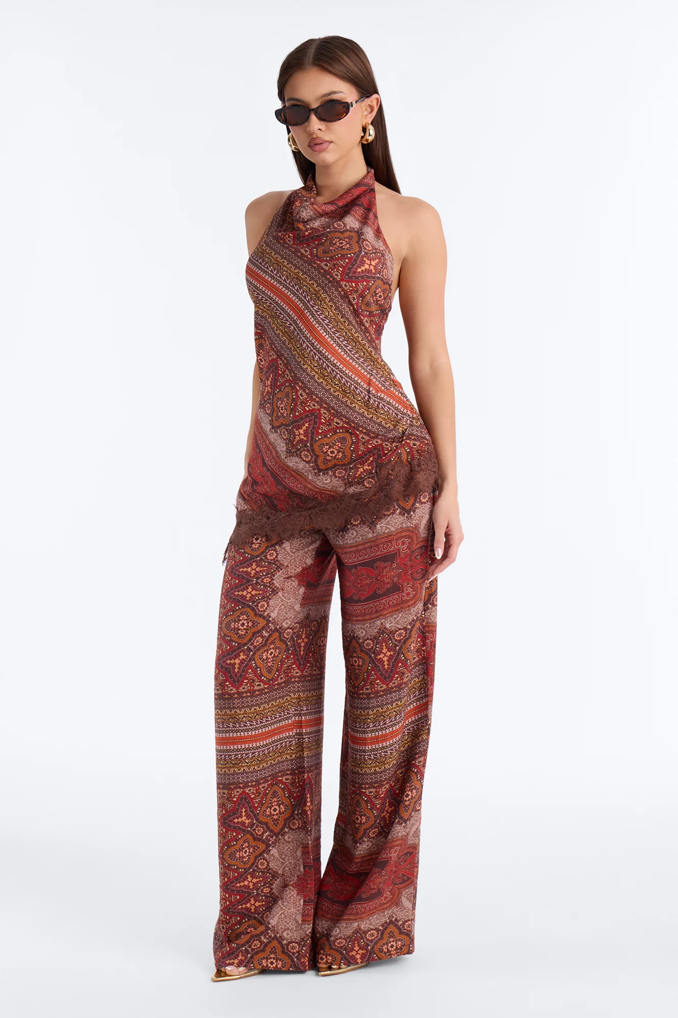 Normani Paisley Halter Pant Set - Rust/combo