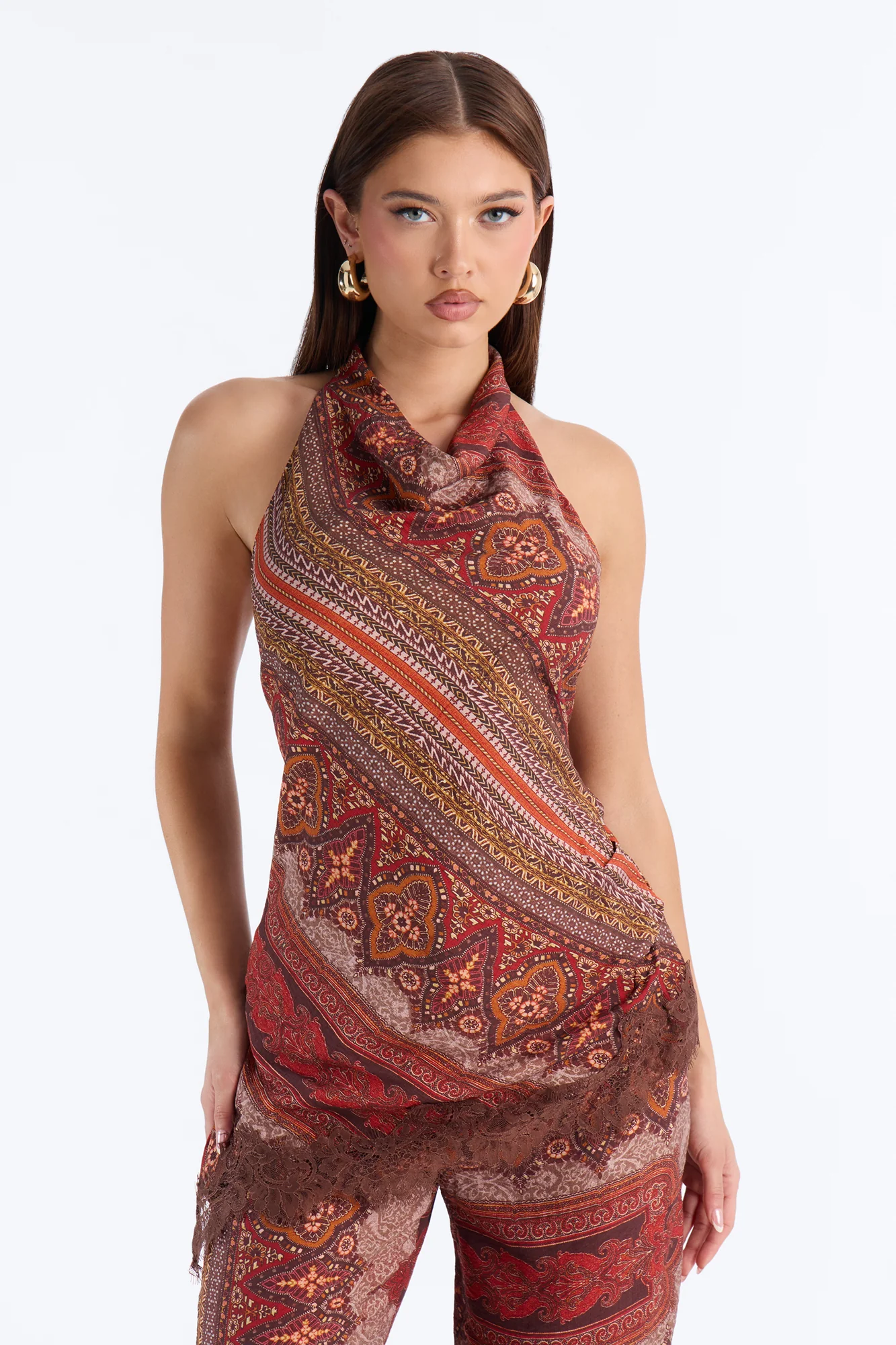 Normani Paisley Halter Pant Set - Rust/combo - Image 2