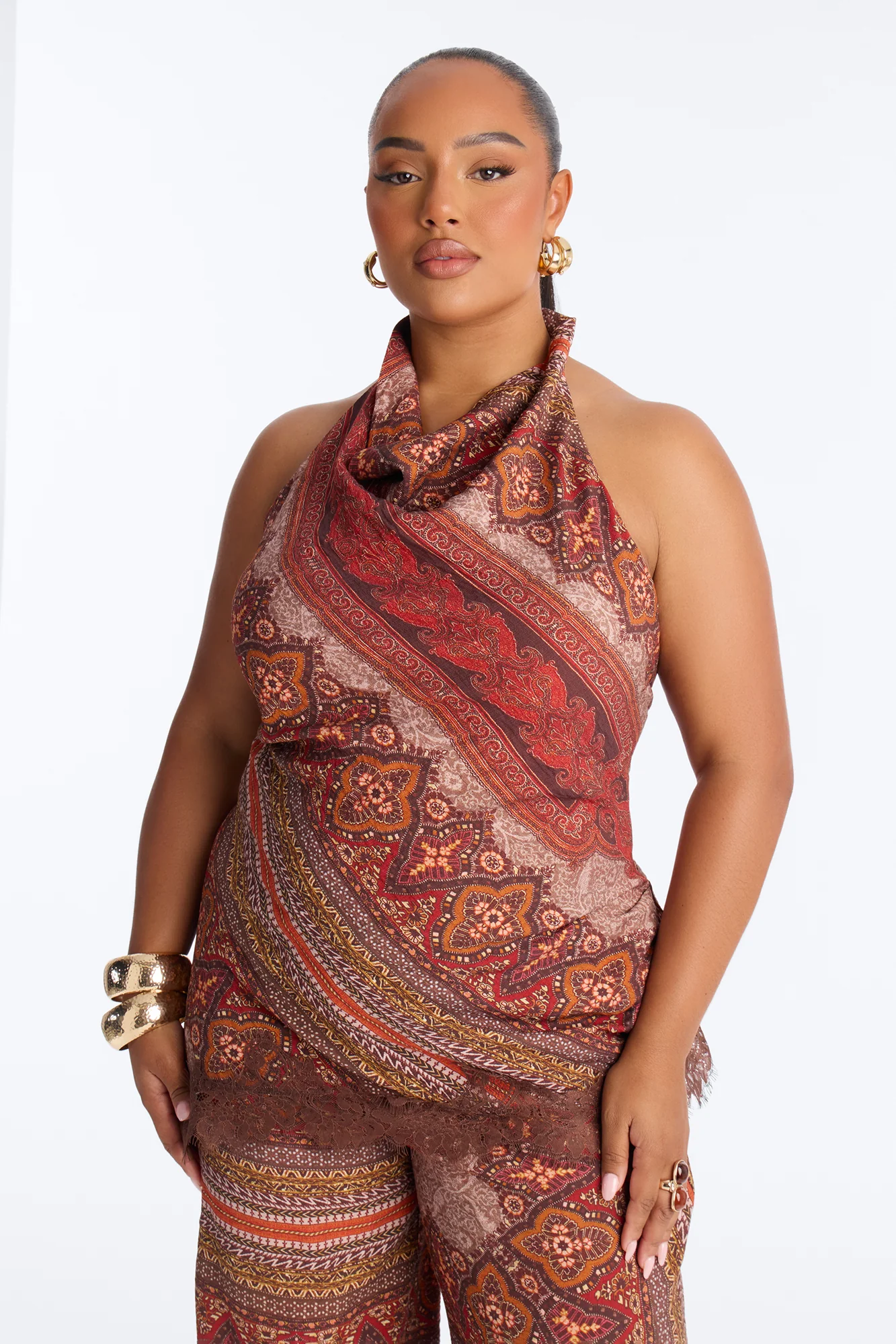 Normani Paisley Halter Pant Set - Rust/combo - Image 7