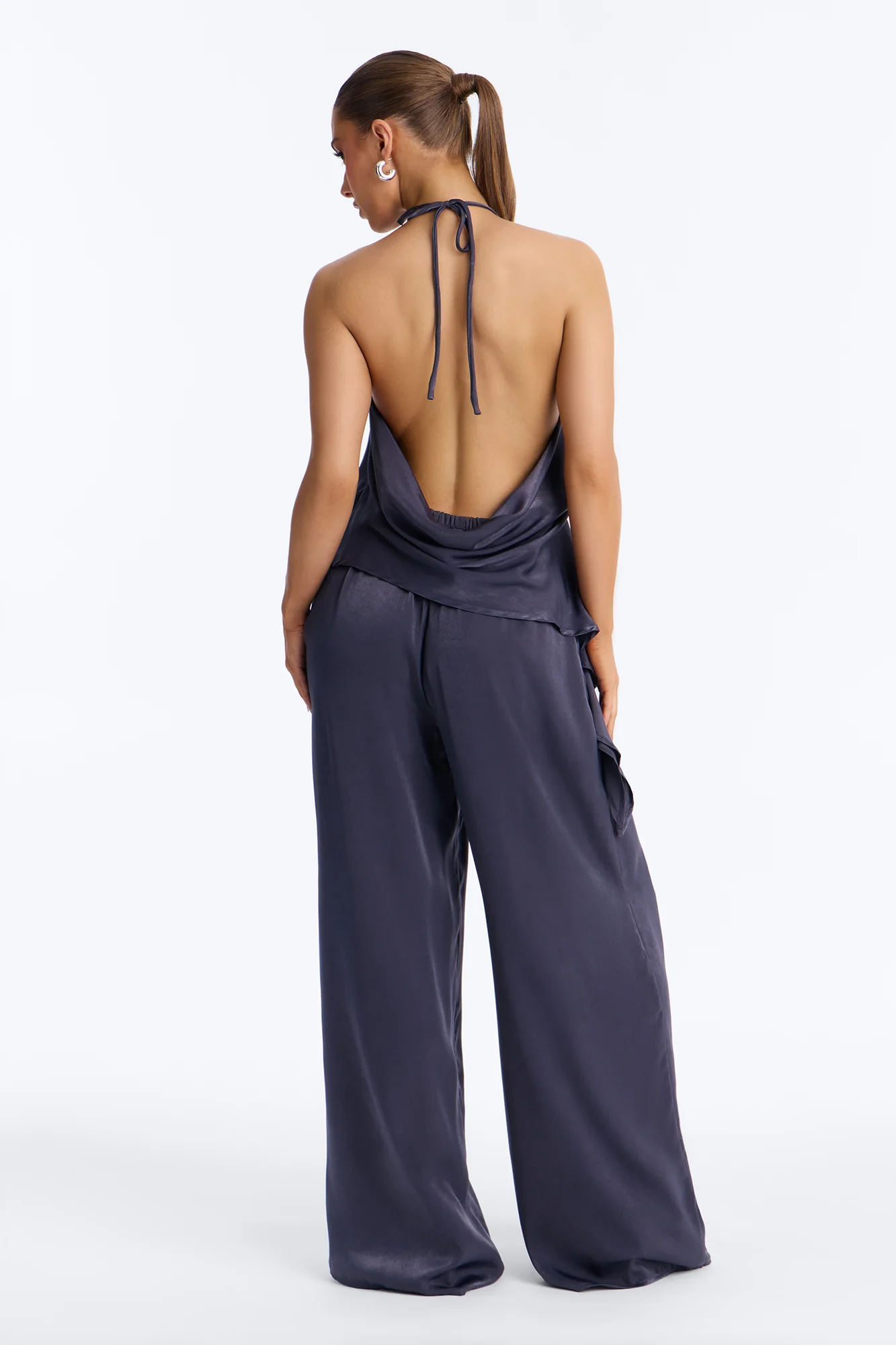 Normani Satin Halter Pant Set - Navy - Image 4