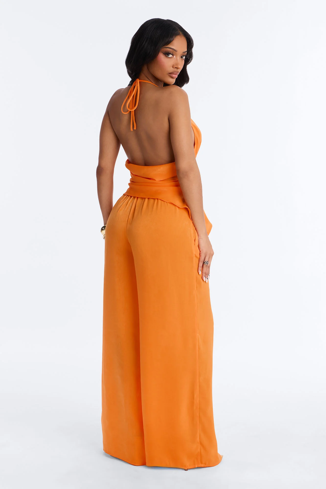 Normani Satin Halter Pant Set - Orange - Image 3