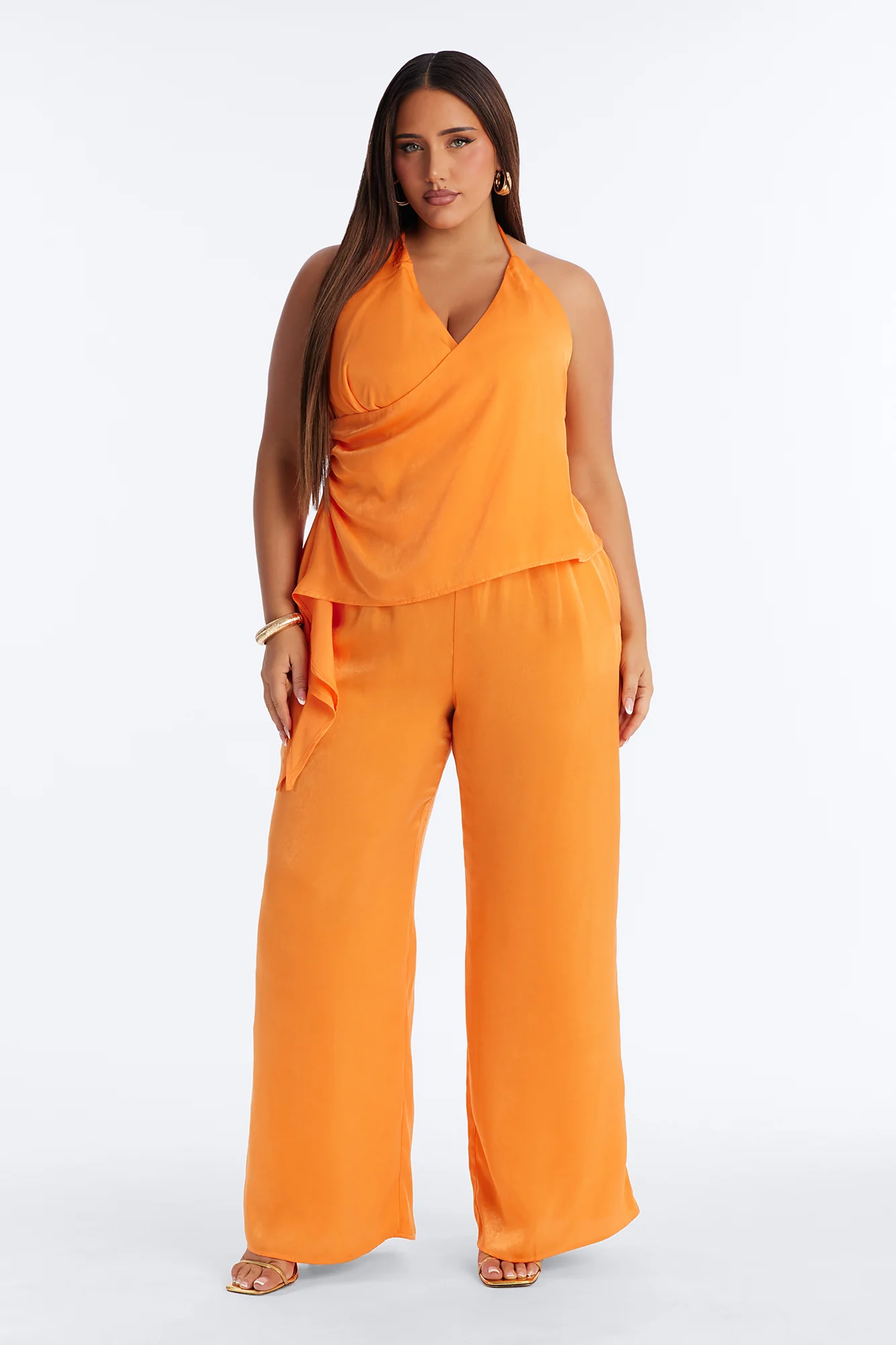 Normani Satin Halter Pant Set - Orange - Image 4
