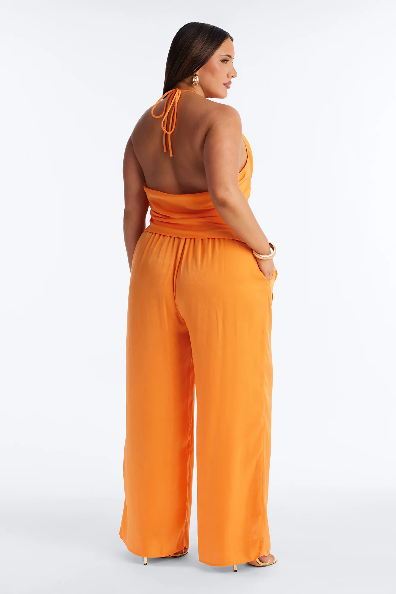Normani Satin Halter Pant Set - Orange - Image 7