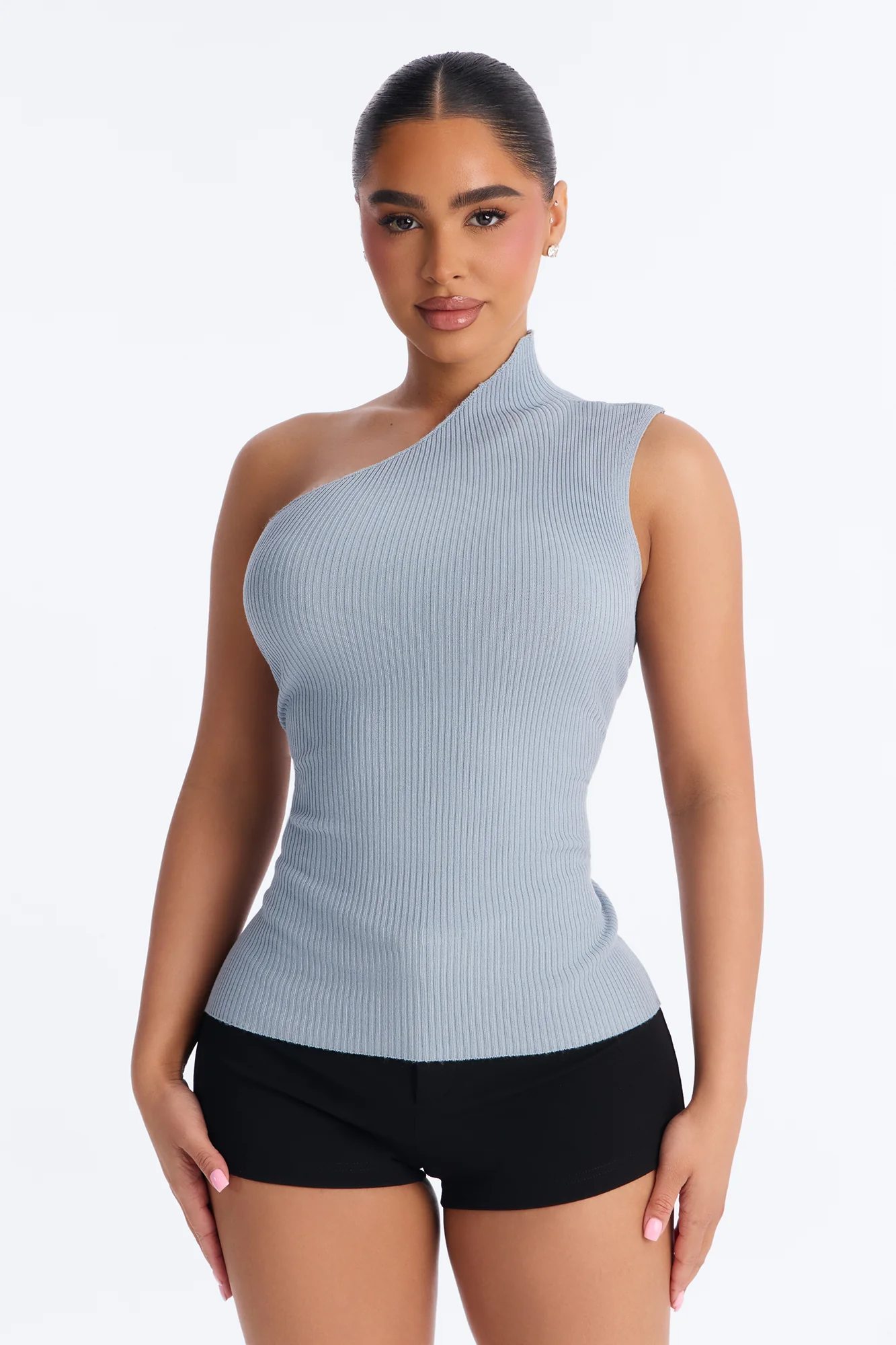 Not So Ordinary One Shoulder Sweater Top - Light Blue