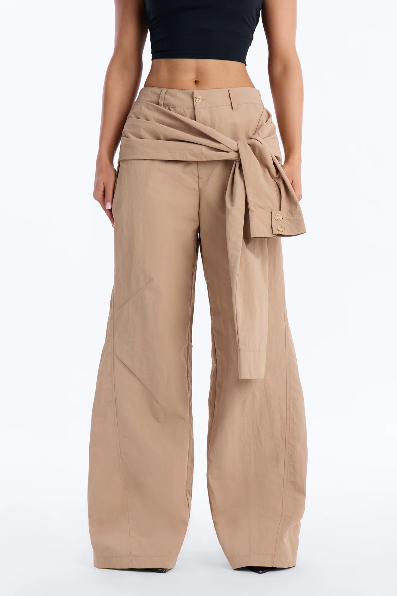 Not Your Man's Button Up Wrap Waist Wide Leg Trouser - Khaki