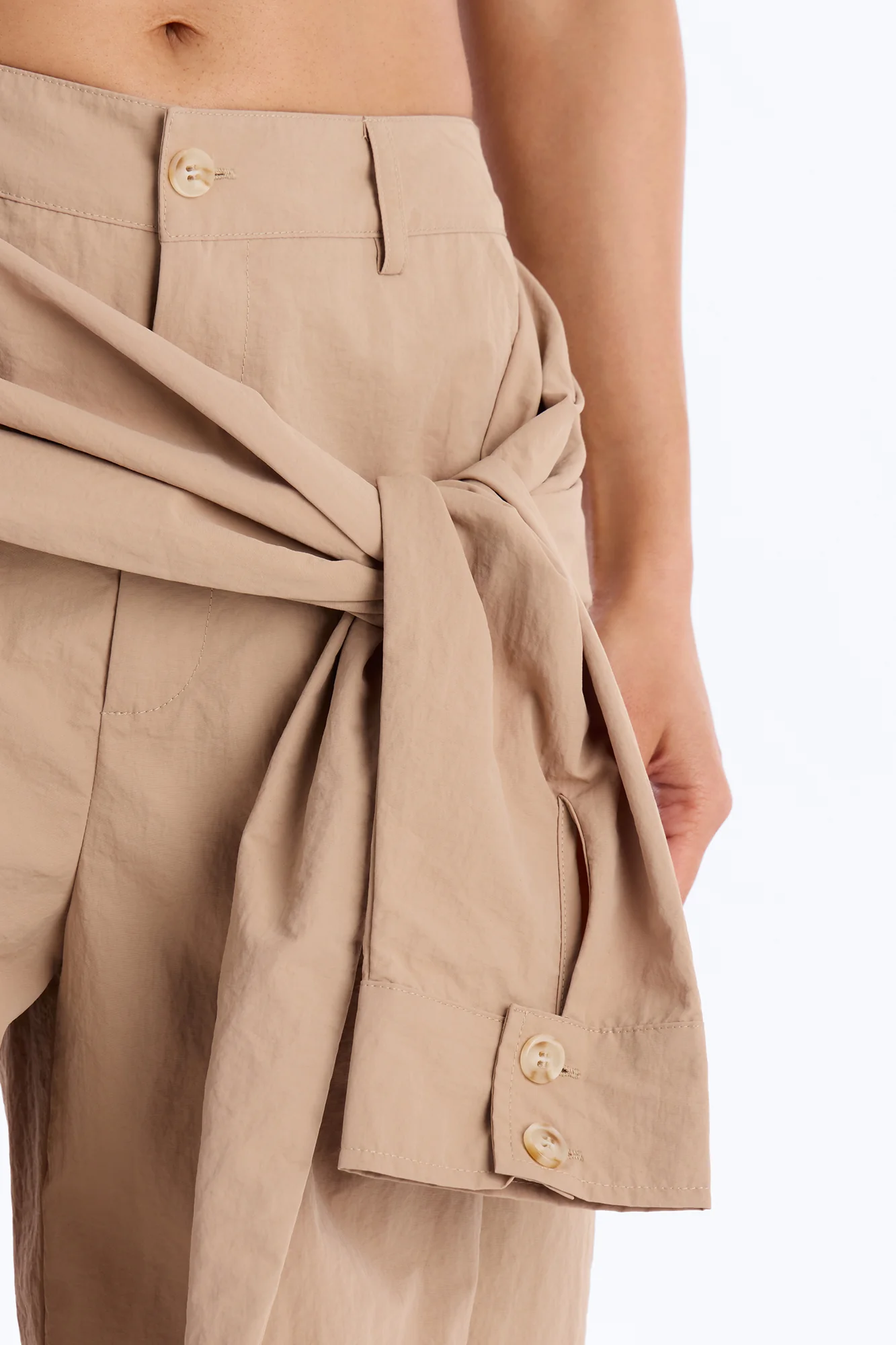 Not Your Man's Button Up Wrap Waist Wide Leg Trouser - Khaki - Image 3