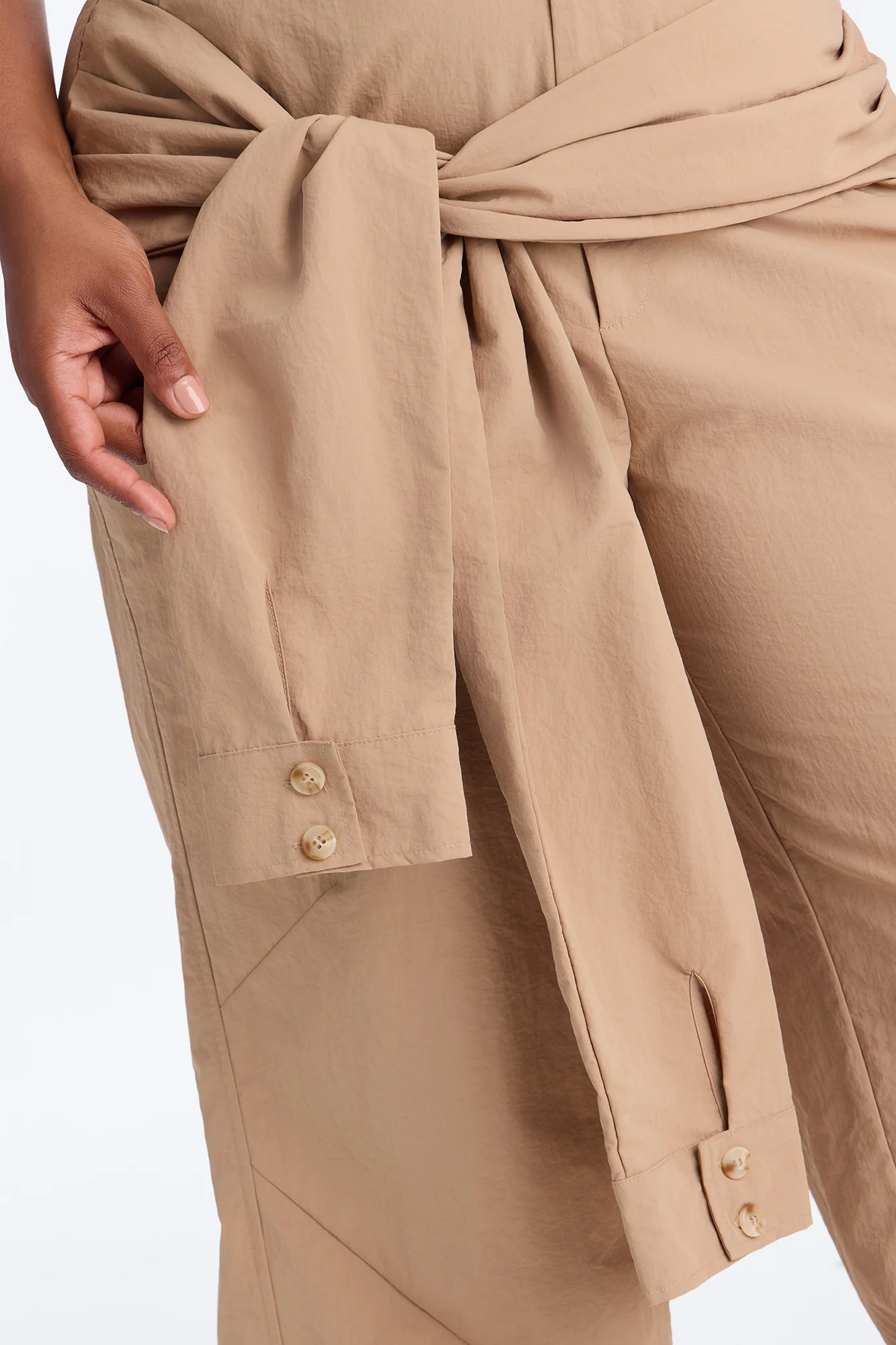 Not Your Man's Button Up Wrap Waist Wide Leg Trouser - Khaki - Image 7