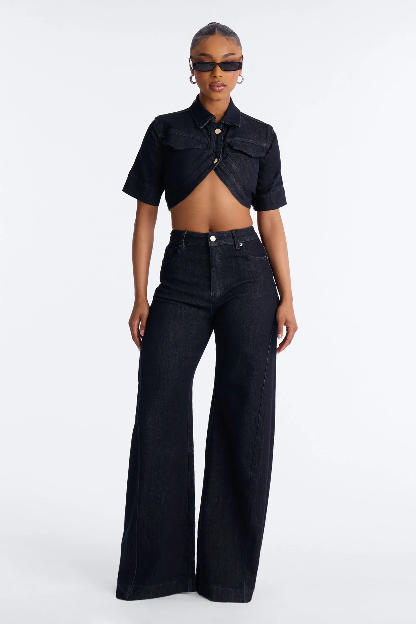 Not Yours Cropped Denim Bolero Jacket - Dark Denim