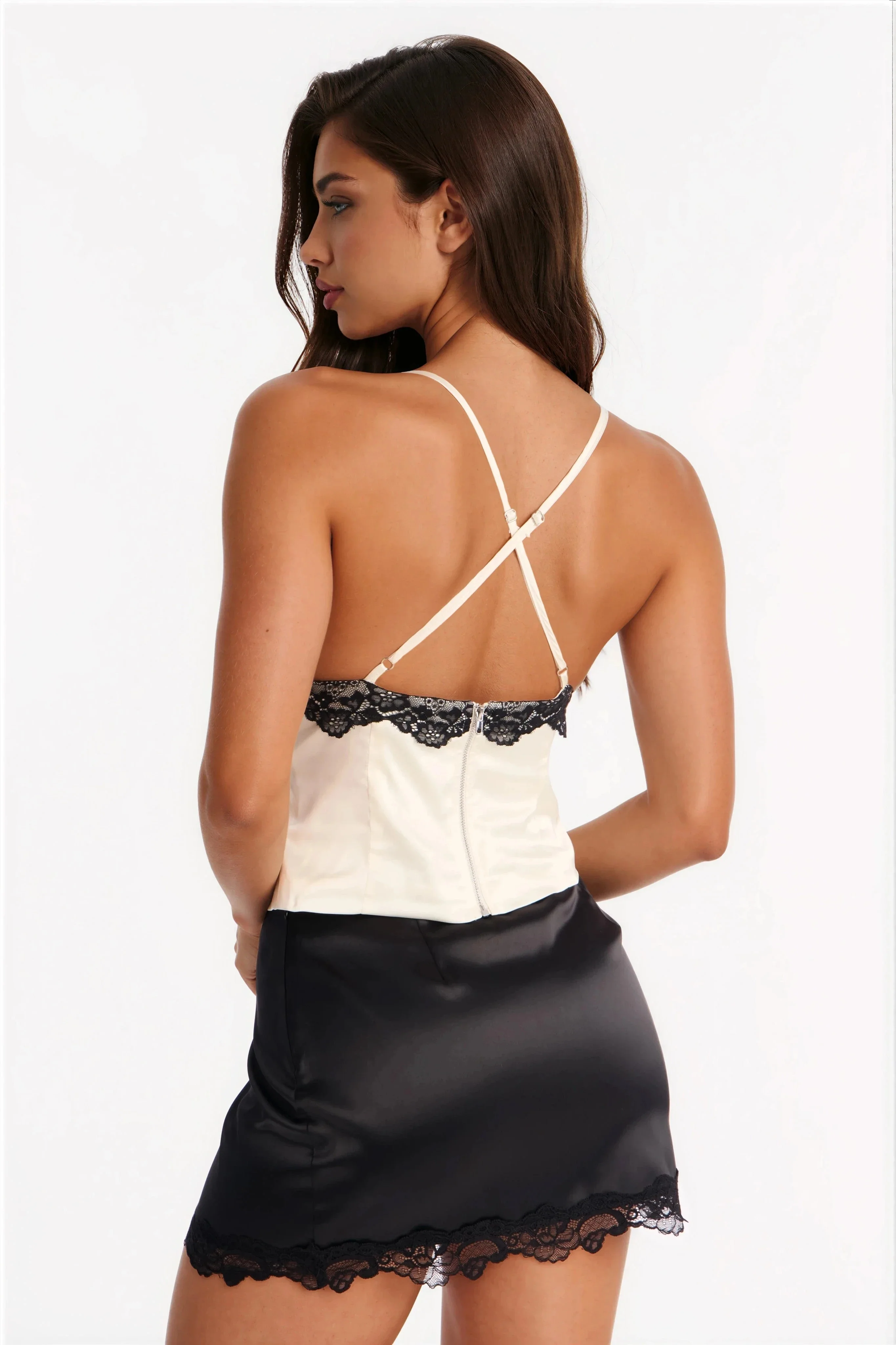 Nothing Subtle Tonight Lace Trim Satin Top - Cream/combo - Image 4