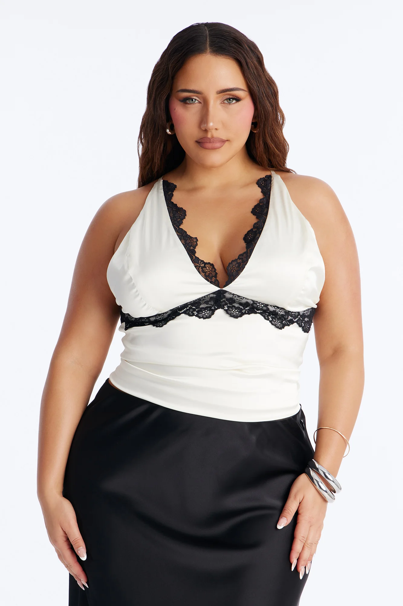 Nothing Subtle Tonight Lace Trim Satin Top - Cream/combo - Image 5