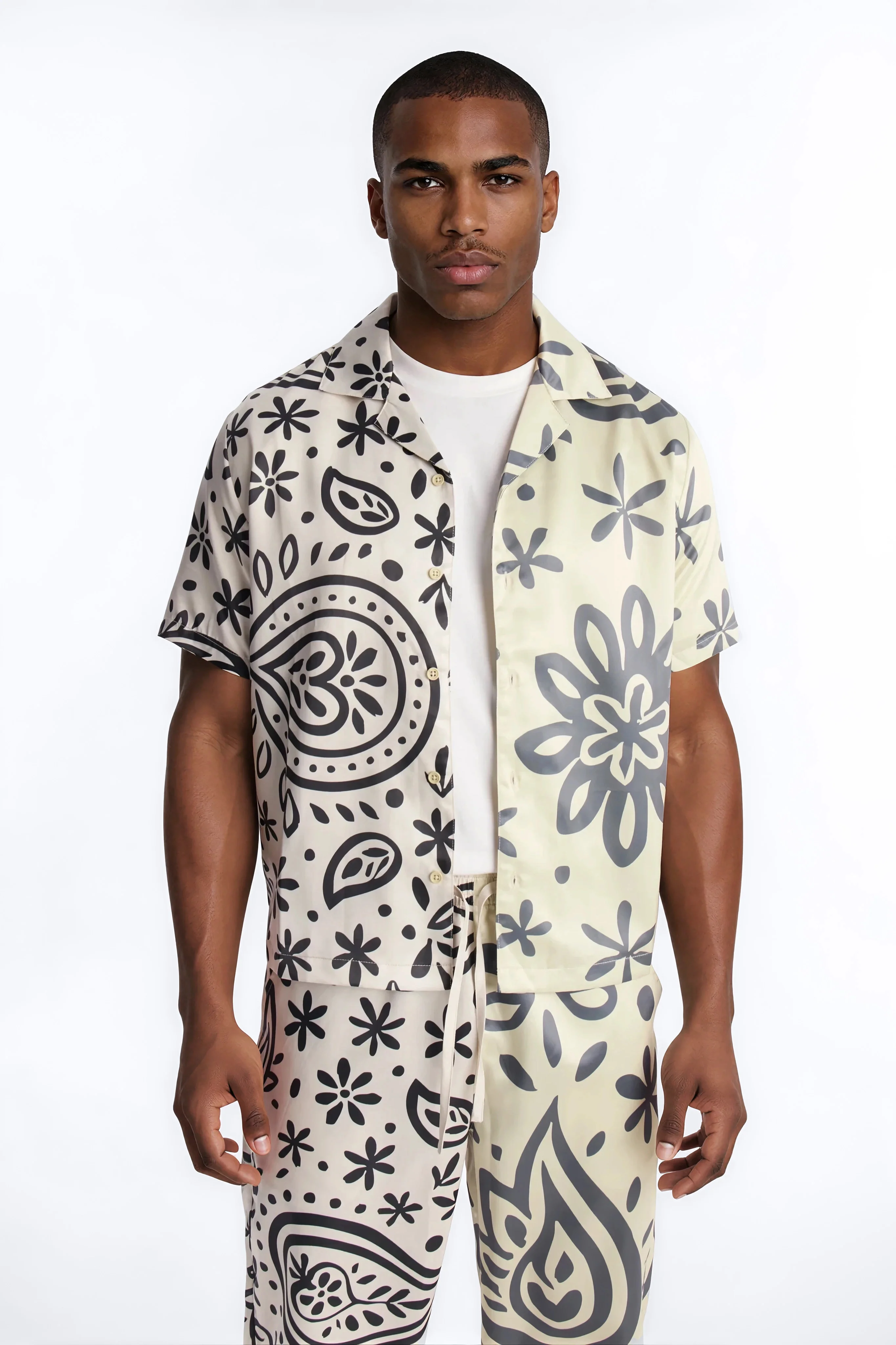Noxos Cuban Collar Button Up Shirt - Natural