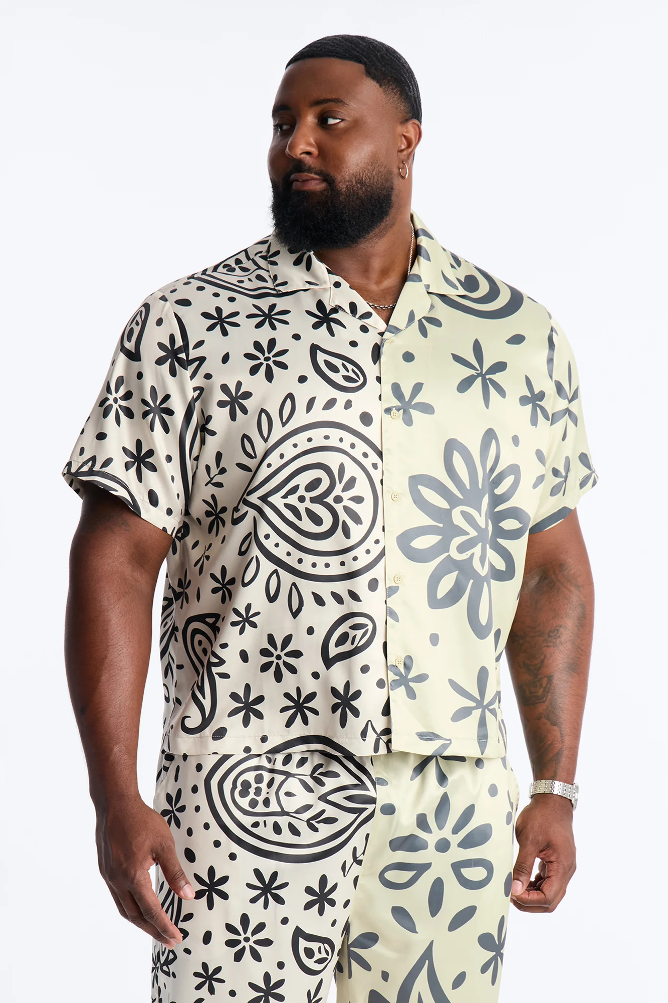 Noxos Cuban Collar Button Up Shirt - Natural - Image 4