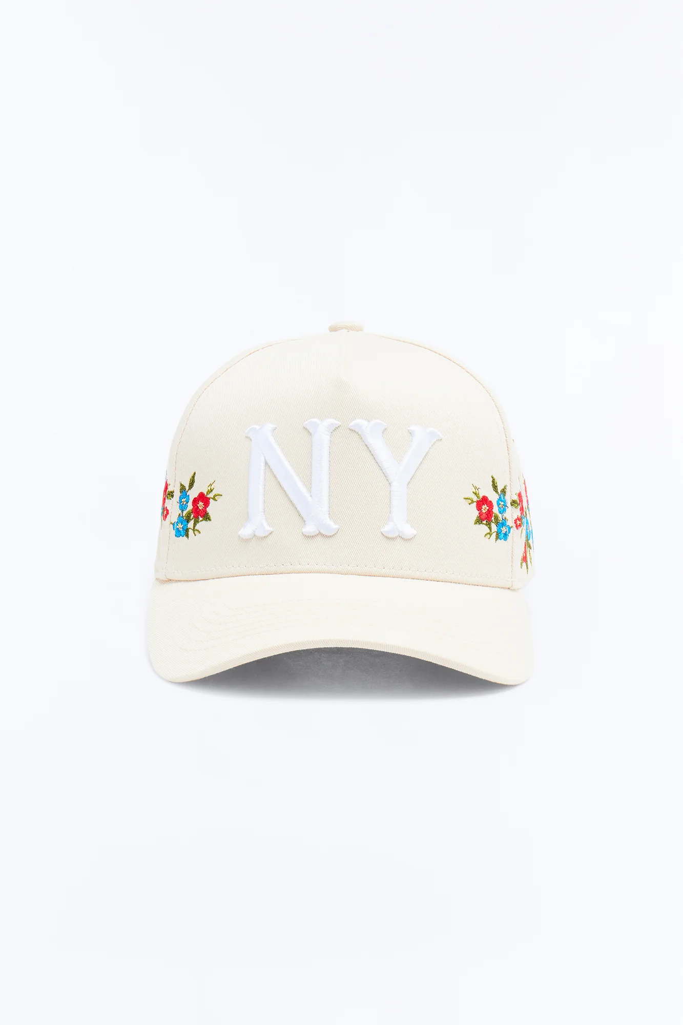 NY Flower Embroidery Cotton Twill Snapback Hat - Stone - Image 3