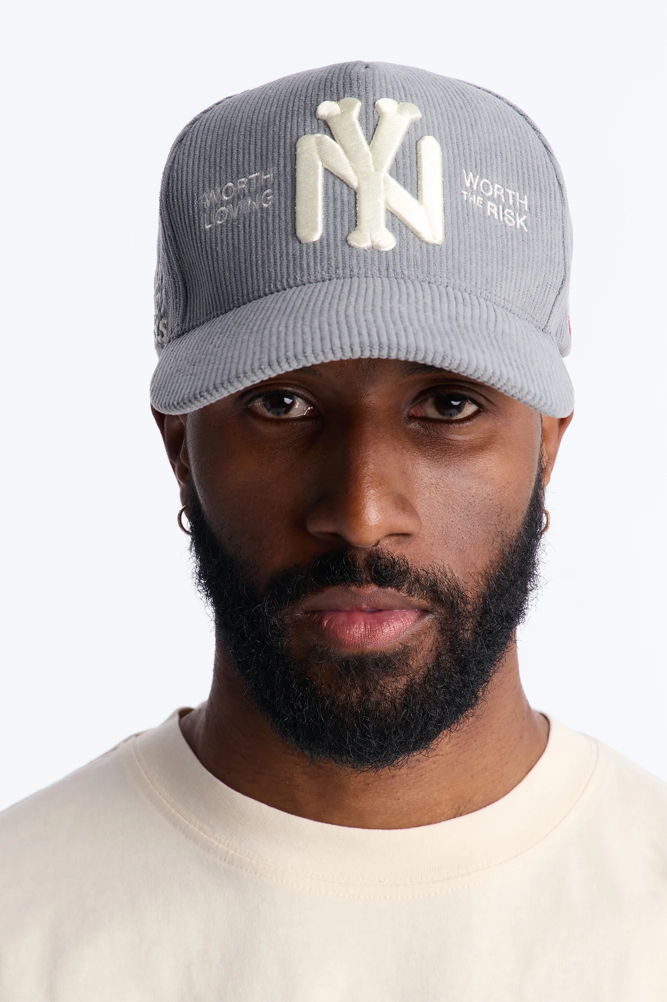 NY Heart Corduroy Structured Snapback Hat - Dark Grey