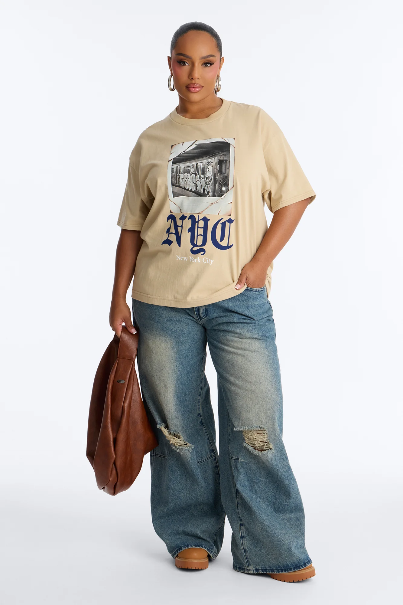 NYC Forever Muse Boxy Tee - Beige - Image 4