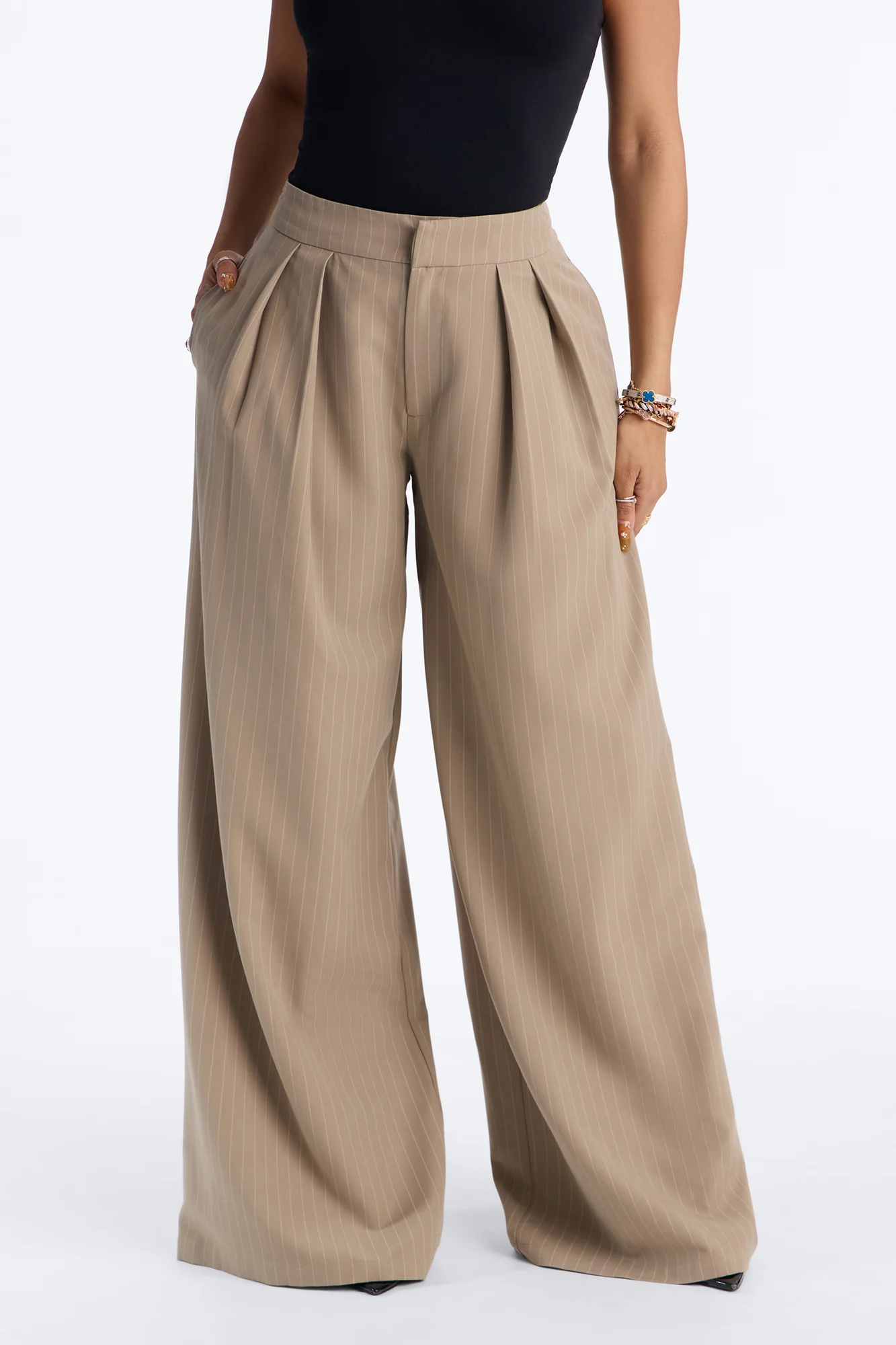 Nyla Low Rise Pleated Wide Leg Trouser Pant 33″ - Sage - Image 2