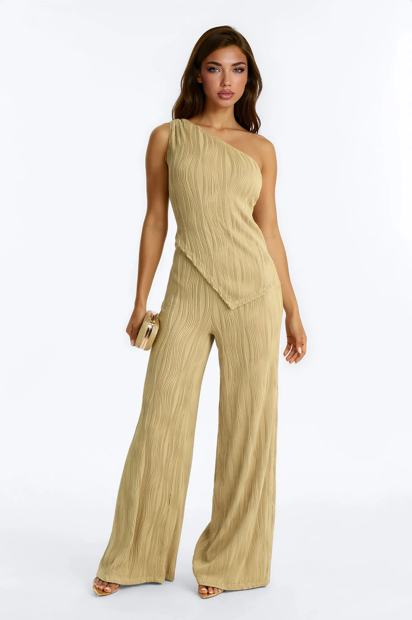 Nyla Textured Wide Leg Jumpsuit - Sage