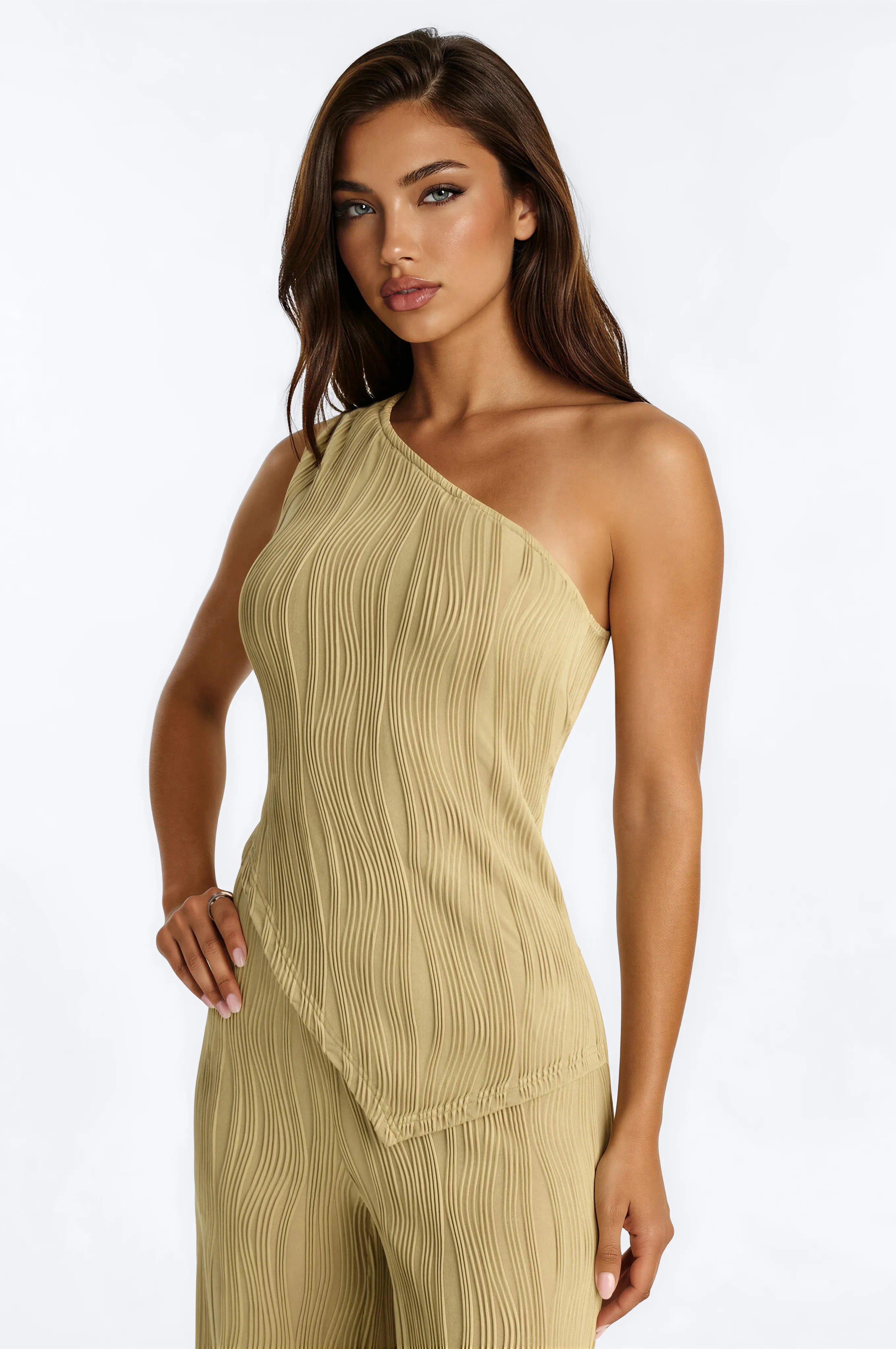 Nyla Textured Wide Leg Jumpsuit - Sage - Image 2