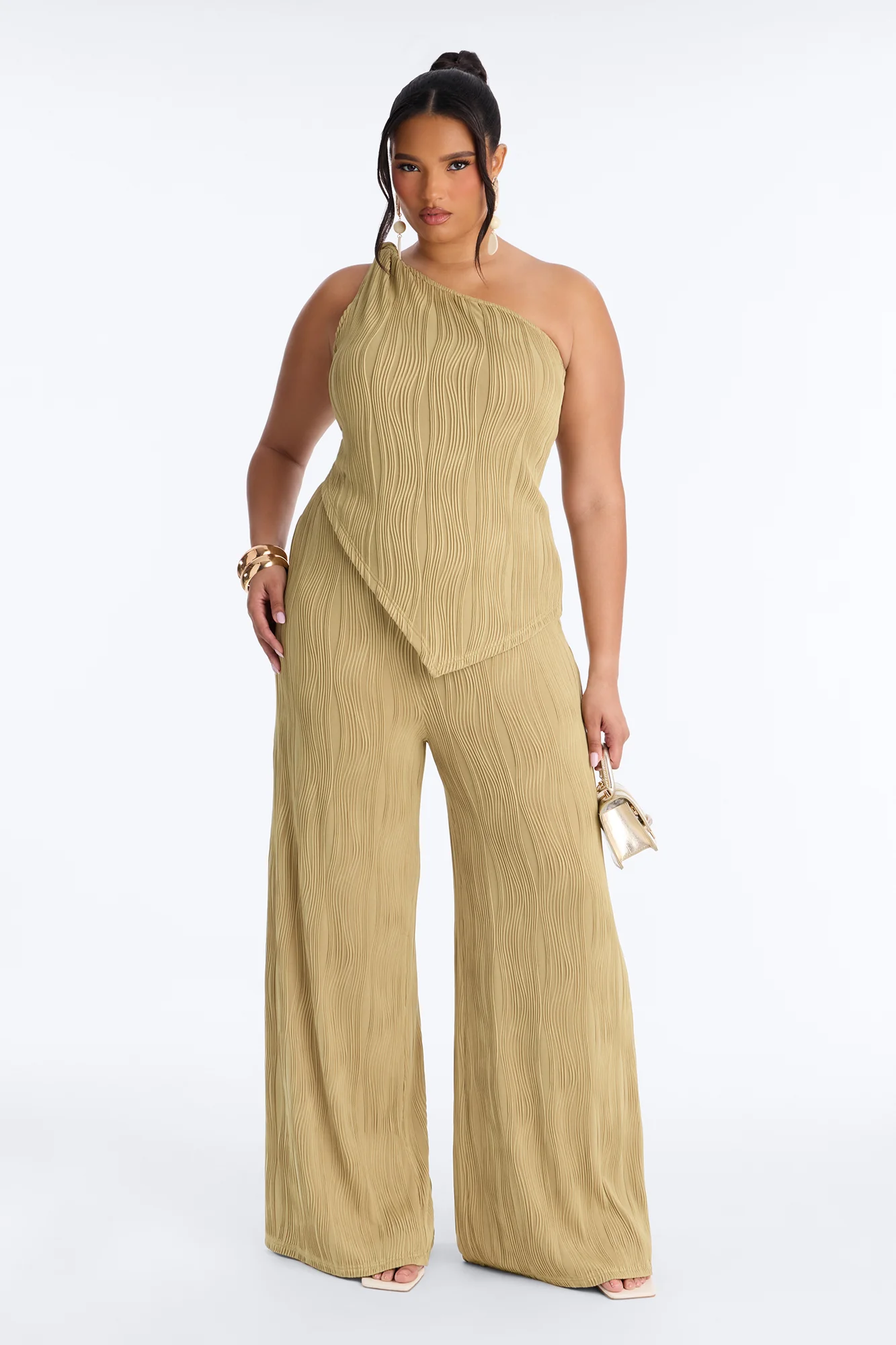 Nyla Textured Wide Leg Jumpsuit - Sage - Image 5