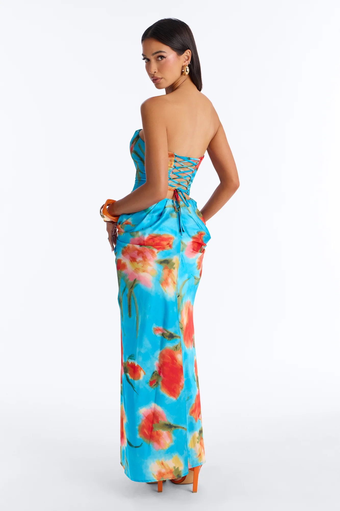 Nylah Corset Tie Dye Satin Maxi Dress - Blue/combo - Image 4