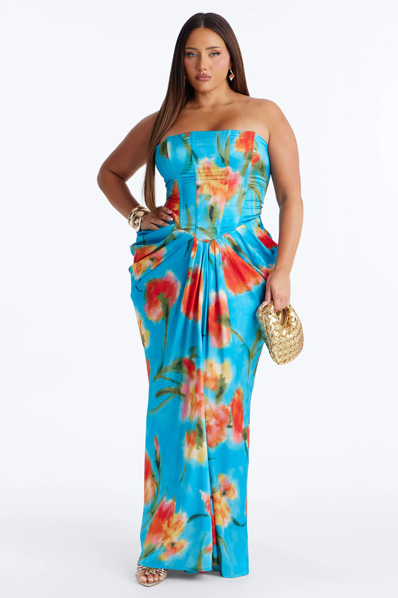 Nylah Corset Tie Dye Satin Maxi Dress - Blue/combo - Image 5