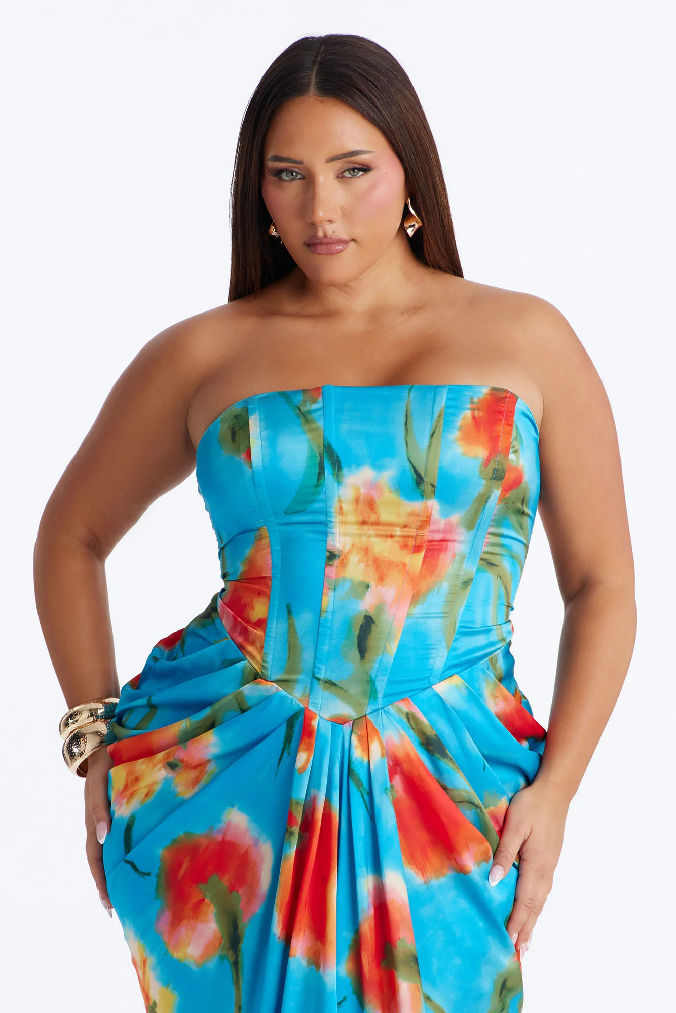 Nylah Corset Tie Dye Satin Maxi Dress - Blue/combo - Image 6