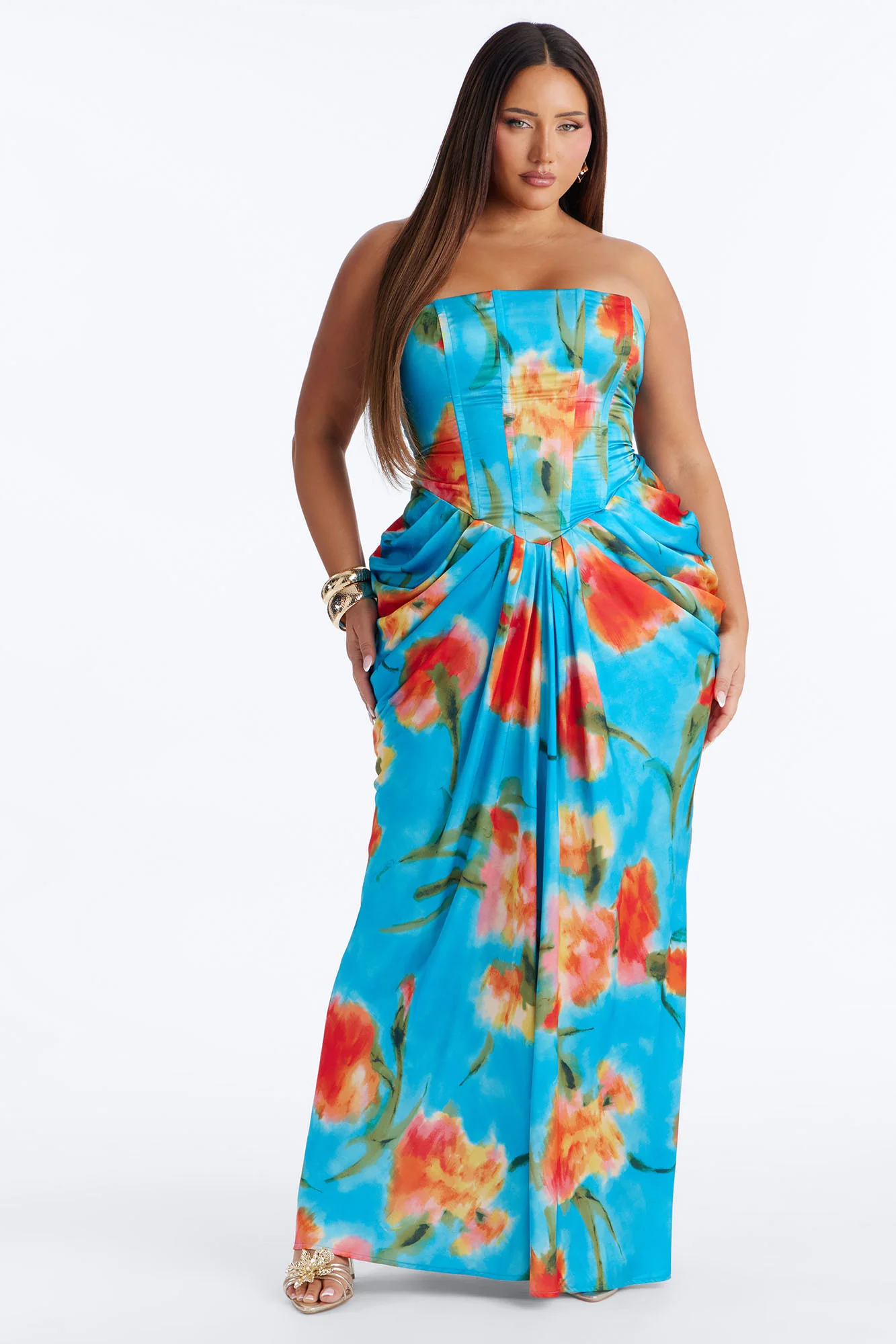 Nylah Corset Tie Dye Satin Maxi Dress - Blue/combo - Image 7